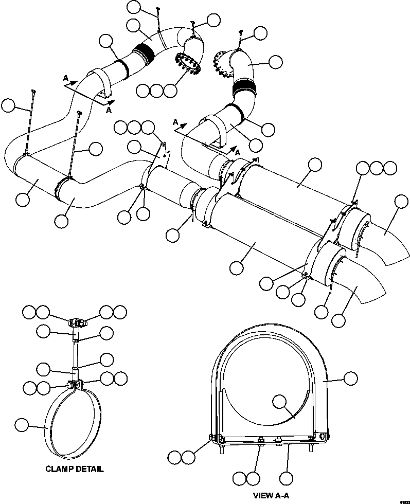 Komatsu parts book diagram for AFE63-B 960E-1K S/N A50009 - A50010    ANGLO SISHEN: EXHAUST PIPING - DECK MUFFLERS