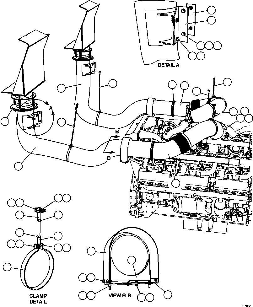 Komatsu parts book diagram for AFE63-B 960E-1K S/N A50009 - A50010    ANGLO SISHEN: HEATED BODY EXHAUST SYSTEM