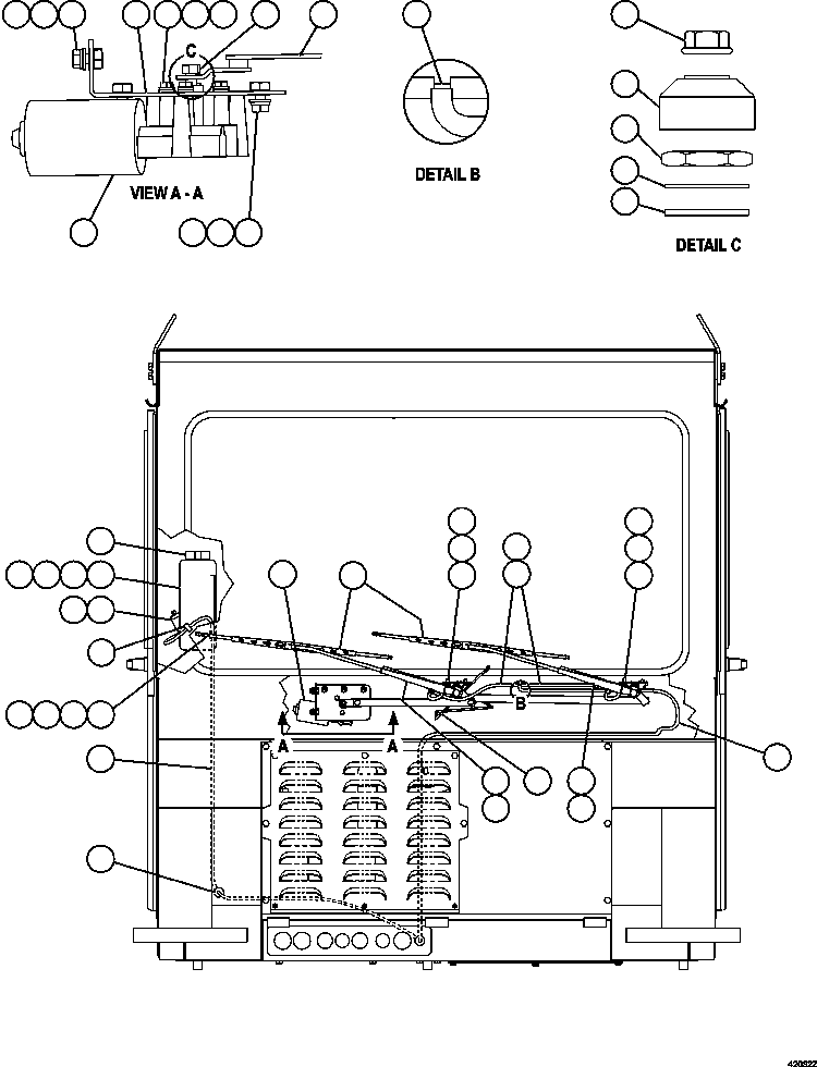 Komatsu parts book diagram for AFE63-B 960E-1K S/N A50009 - A50010    ANGLO SISHEN: WINDSHIELD WIPER/WASHER INSTALLATION