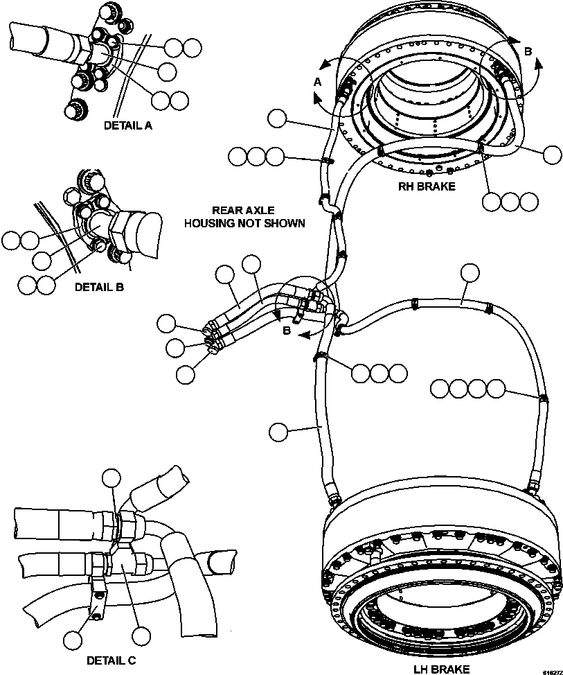 Komatsu parts book diagram for AFE63-B 960E-1K S/N A50009 - A50010    ANGLO SISHEN: BRAKE COOLING PIPING - REAR AXLE