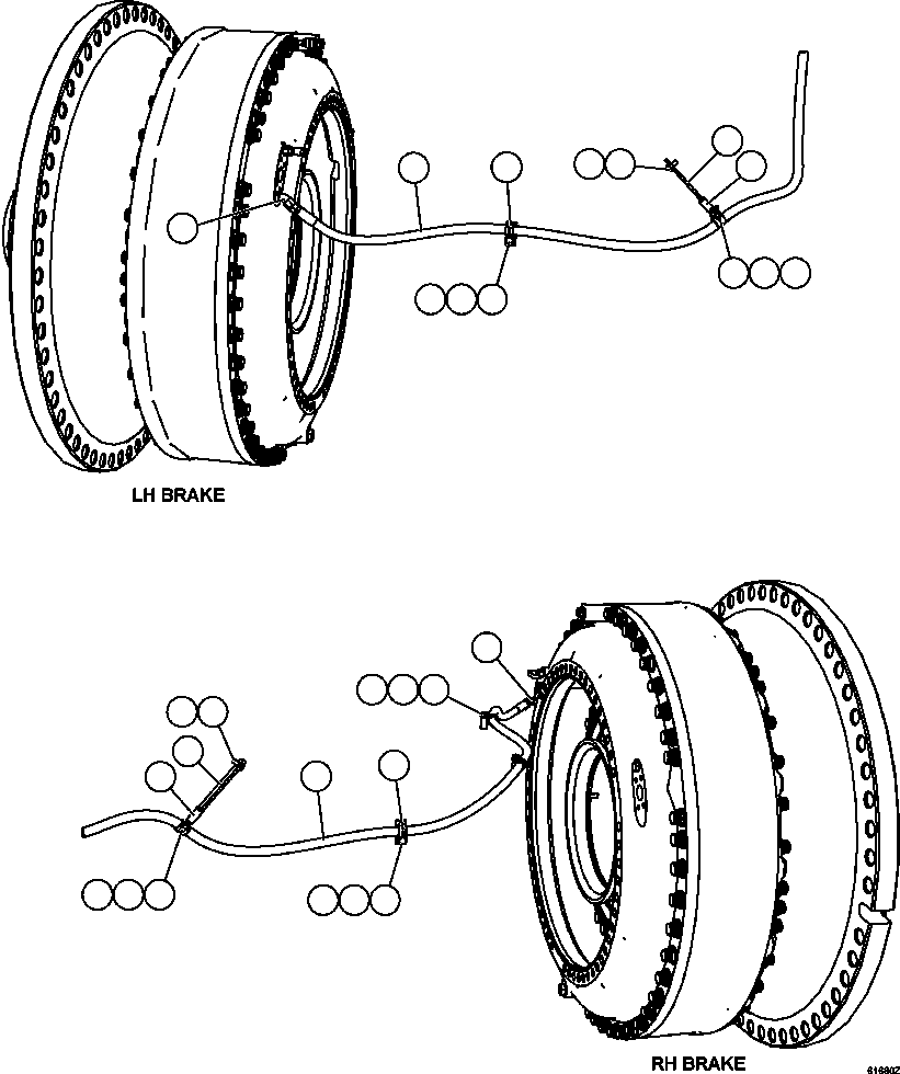 Komatsu parts book diagram for AFE63-B 960E-1K S/N A50009 - A50010    ANGLO SISHEN: BRAKE APPLY PIPING - FRONT AXLE