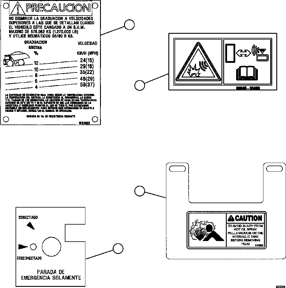Komatsu parts book diagram for AFE67-B 960E-2 S/N A30074 - A30083, A30089 - A30091, A30093 - A30095 & A30098 - A30106  ESCONDIDA: DECALS & WARNINGS (SPANISH)  4/4