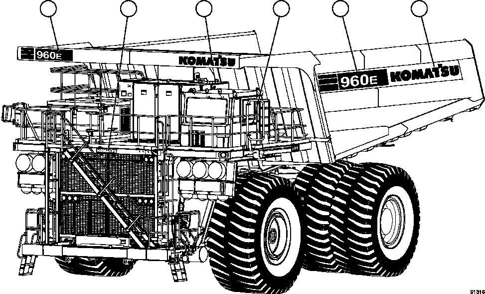Komatsu parts book diagram for AFE67-B 960E-2 S/N A30074 - A30083, A30089 - A30091, A30093 - A30095 & A30098 - A30106  ESCONDIDA: DECALS - KOMATSU & TRUCK MODEL