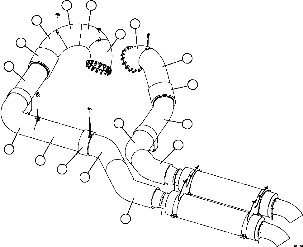 Komatsu parts book diagram for AFE67-B 960E-2 S/N A30074 - A30083, A30089 - A30091, A30093 - A30095 & A30098 - A30106  ESCONDIDA: EXHAUST BLANKETS - DECK MUFFLERS