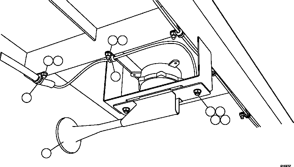 Komatsu parts book diagram for AFE67-B 960E-2 S/N A30074 - A30083, A30089 - A30091, A30093 - A30095 & A30098 - A30106  ESCONDIDA: HORN INSTALLATION