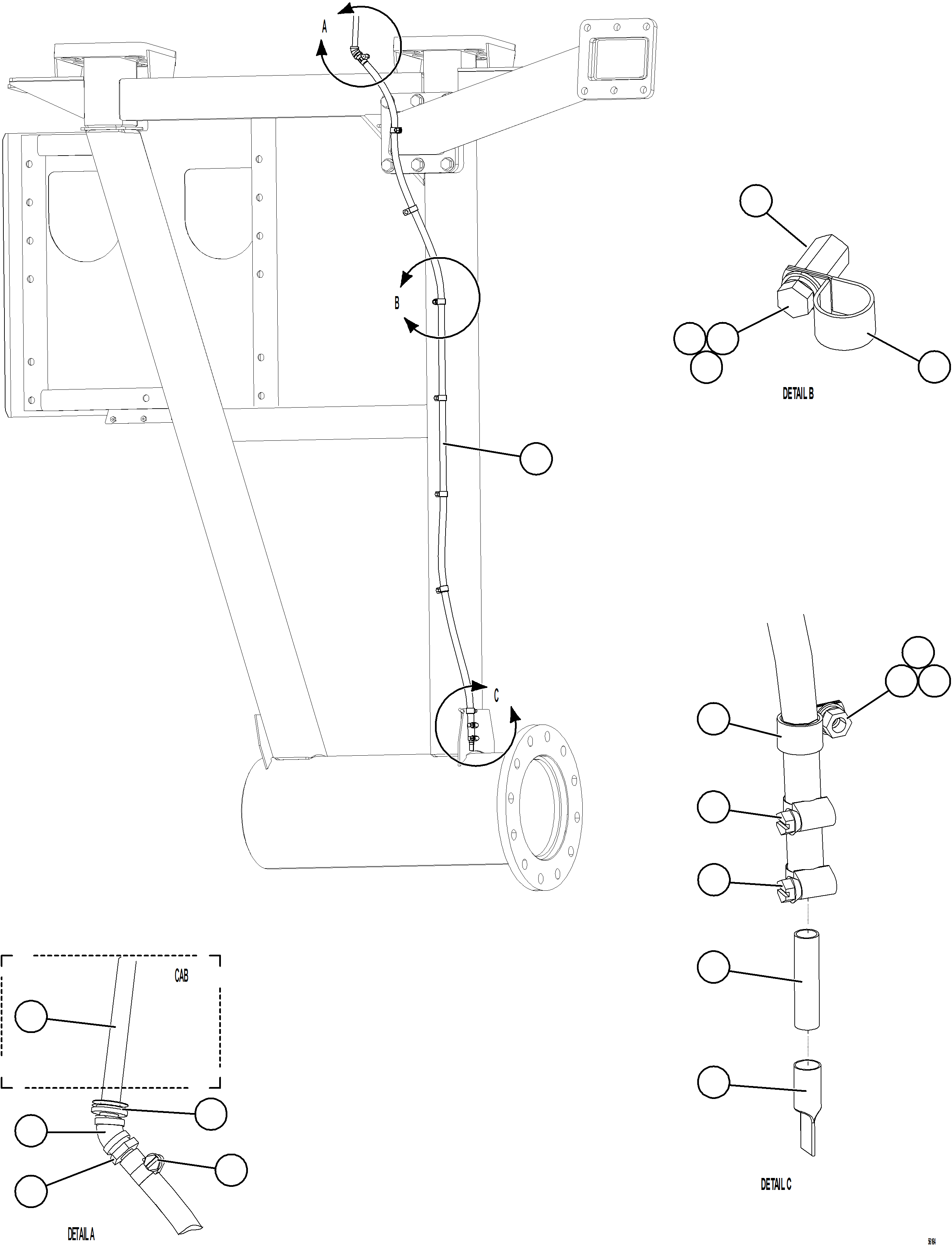 Komatsu parts book diagram for AFE69-A 730E-8 S/N A40002 HAILE GOLD MINE: HEATER / AC DRAIN HOSE INSTALLATION