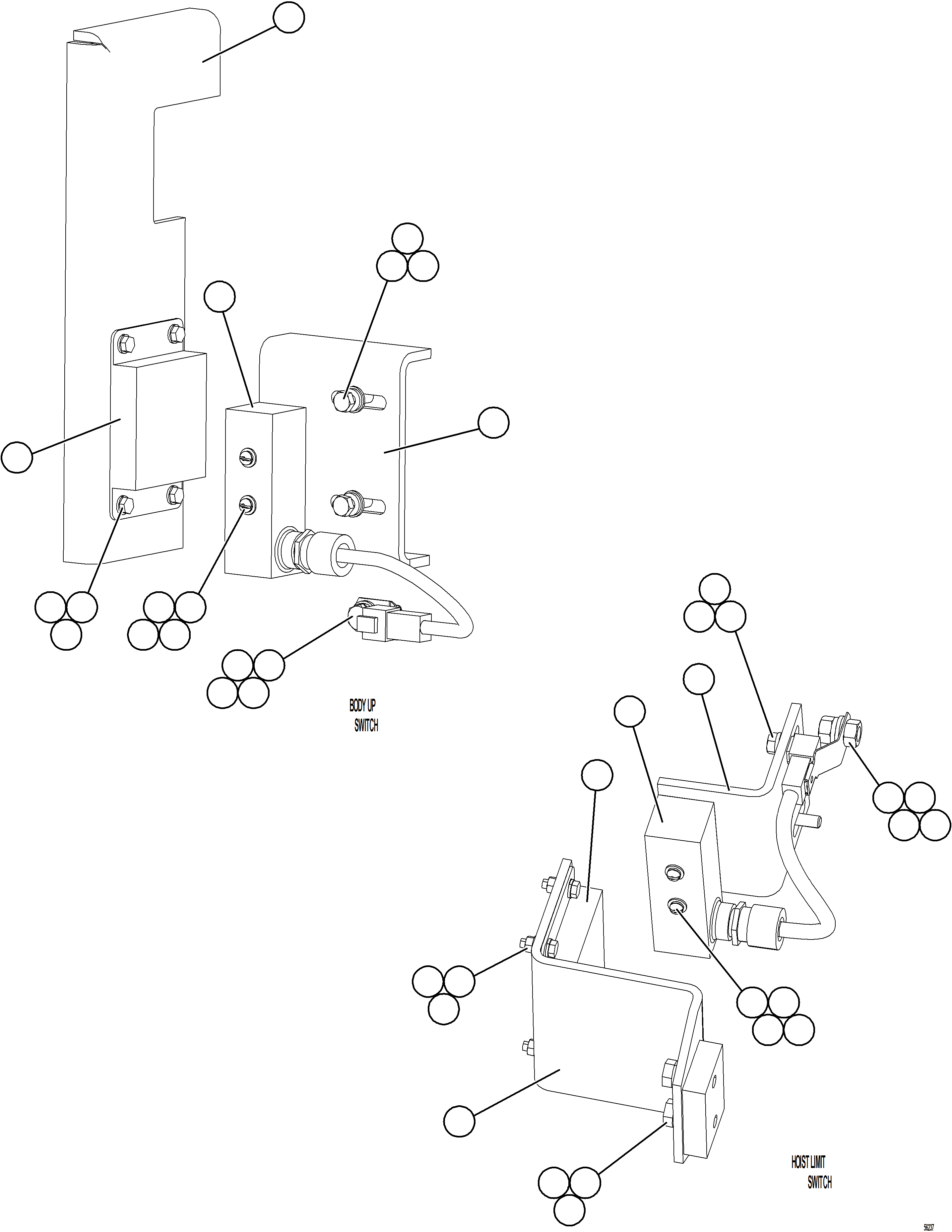 Komatsu parts book diagram for AFE69-A 730E-8 S/N A40002 HAILE GOLD MINE: HOIST LIMIT / BODY UP SWITCHES