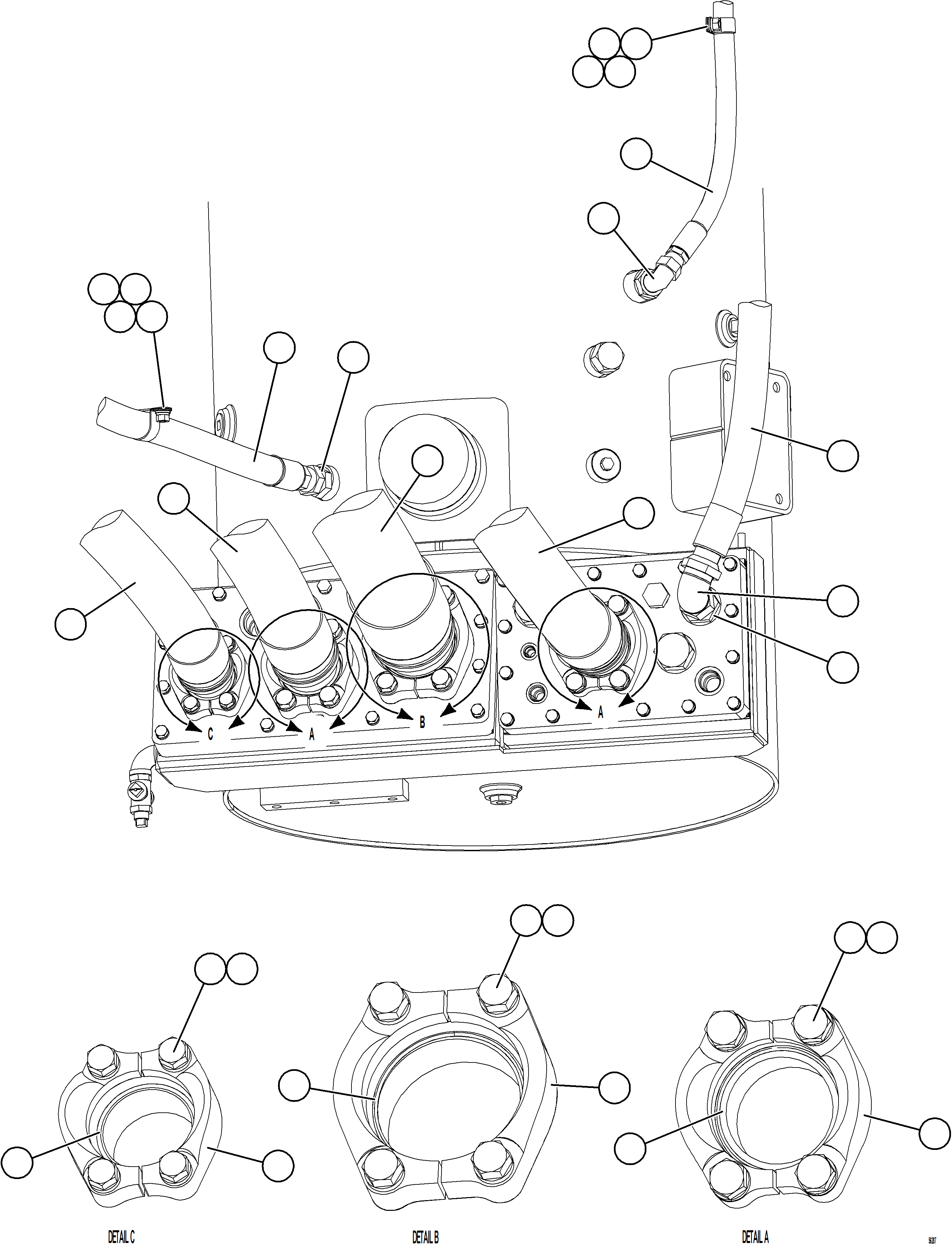 Komatsu parts book diagram for AFE69-A 730E-8 S/N A40002 HAILE GOLD MINE: HYDRAULIC TANK PIPING - STEERING, HOIST & BRAKE