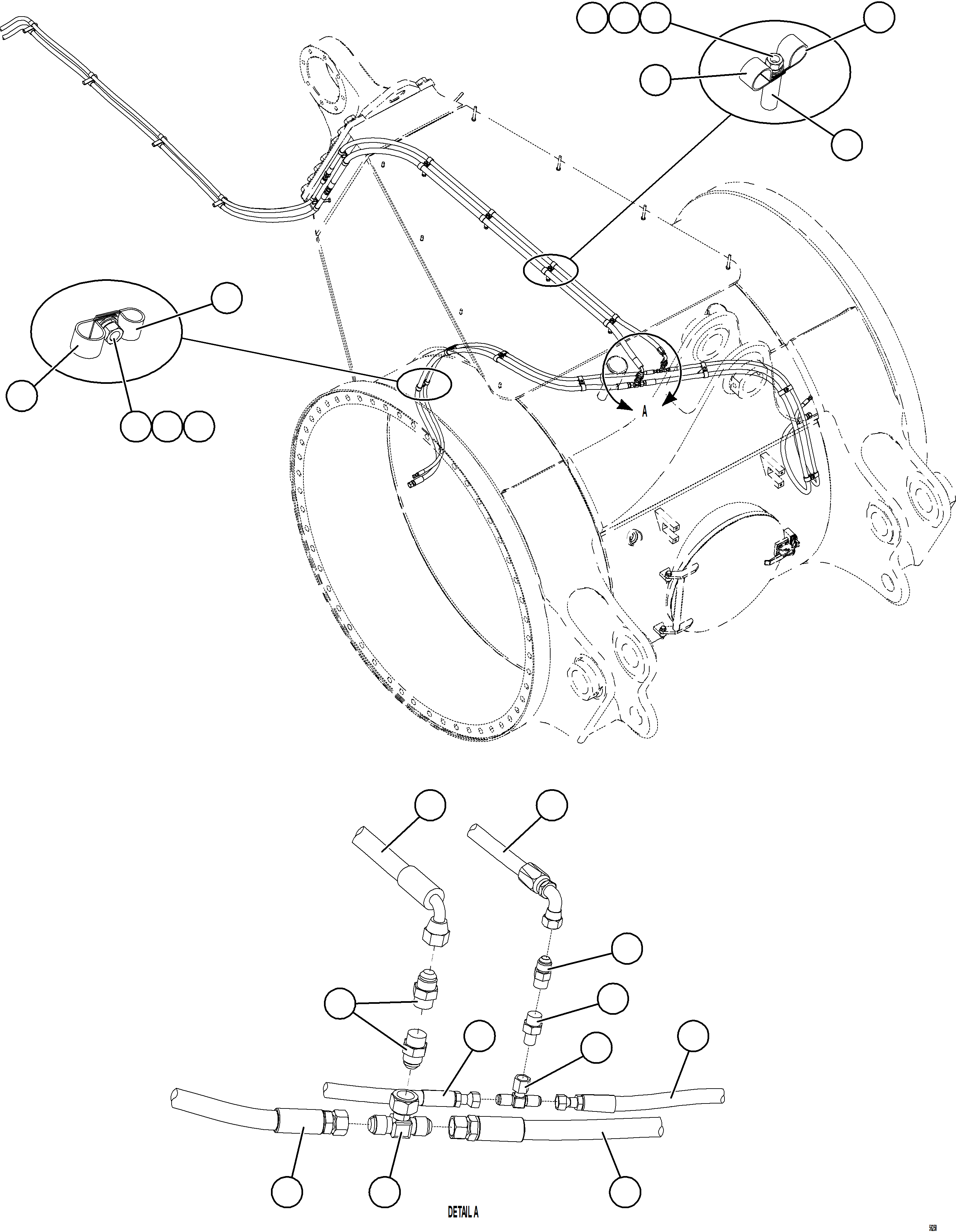 Komatsu parts book diagram for AFE69-A 730E-8 S/N A40002 HAILE GOLD MINE: REAR BRAKE PIPING    2/3