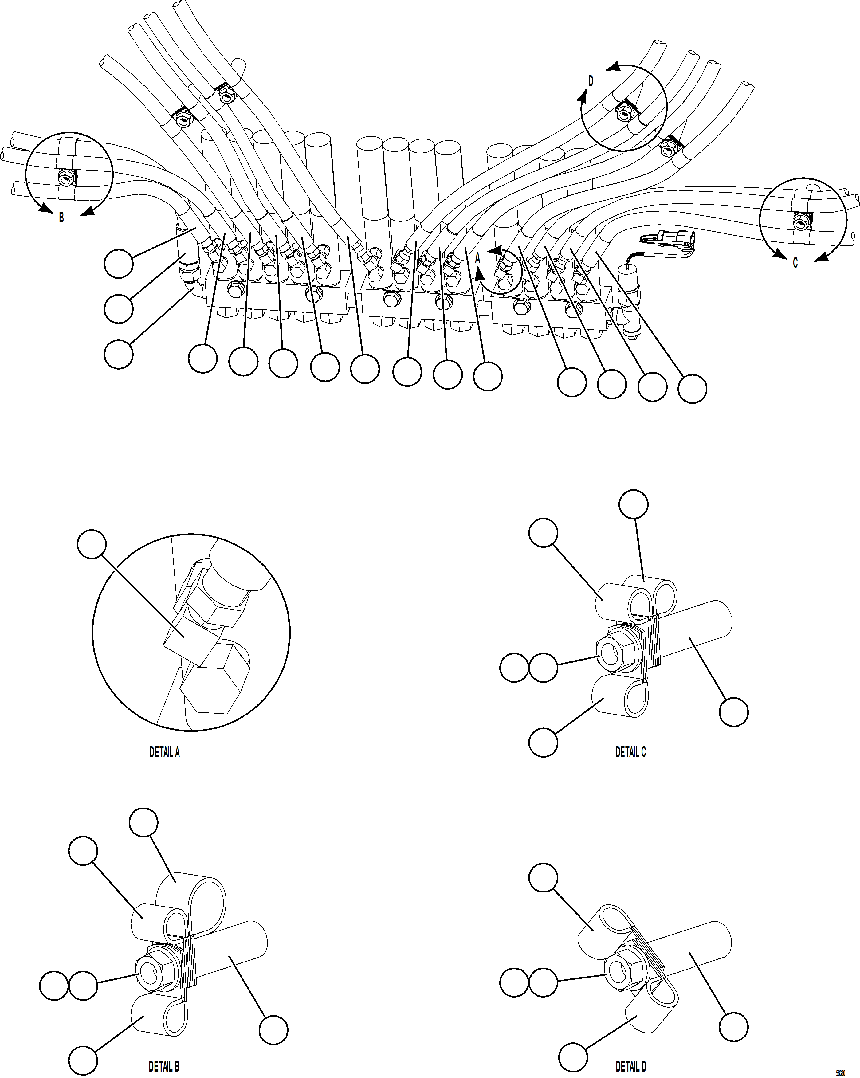 Komatsu parts book diagram for AFE69-A 730E-8 S/N A40002 HAILE GOLD MINE: AUTOMATIC LUBRICATION - REAR INJECTOR HOSES