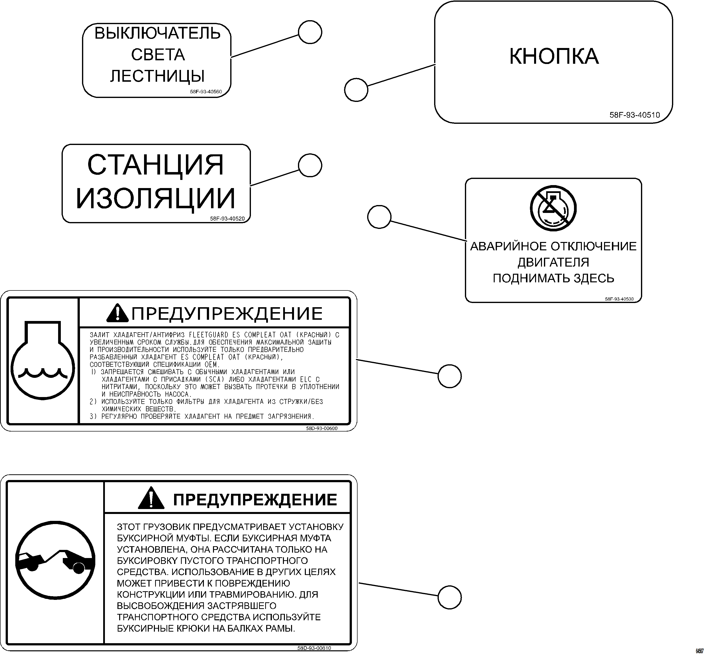 Komatsu parts book diagram for AFE69-F 730E-8 S/N A40018 - A40034 NATALKA: DECALS & WARNINGS (RUSSIAN)     7/7