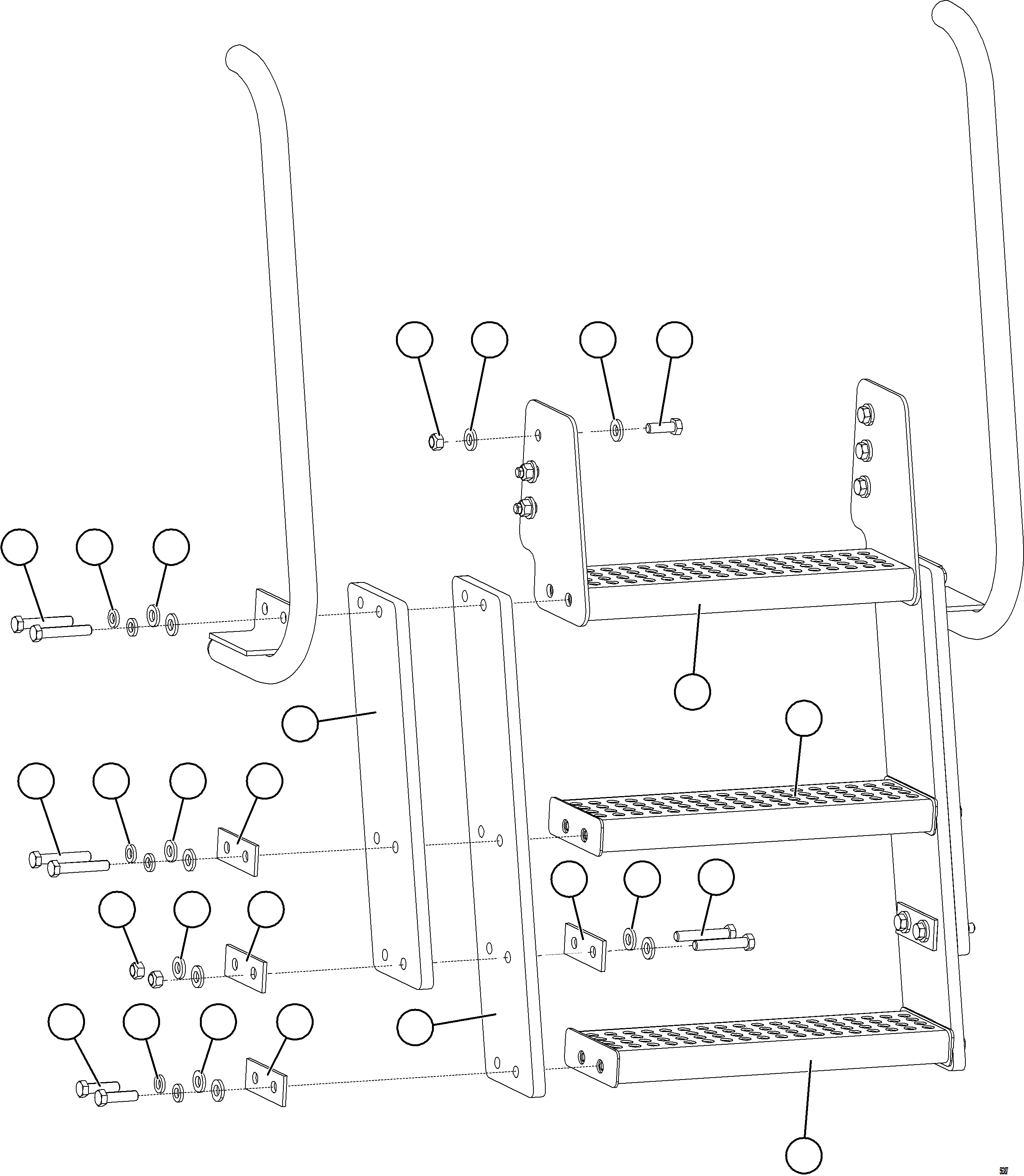 Komatsu parts book diagram for AFE69-F 730E-8 S/N A40018 - A40034 NATALKA: LH PLATFORM STEPS