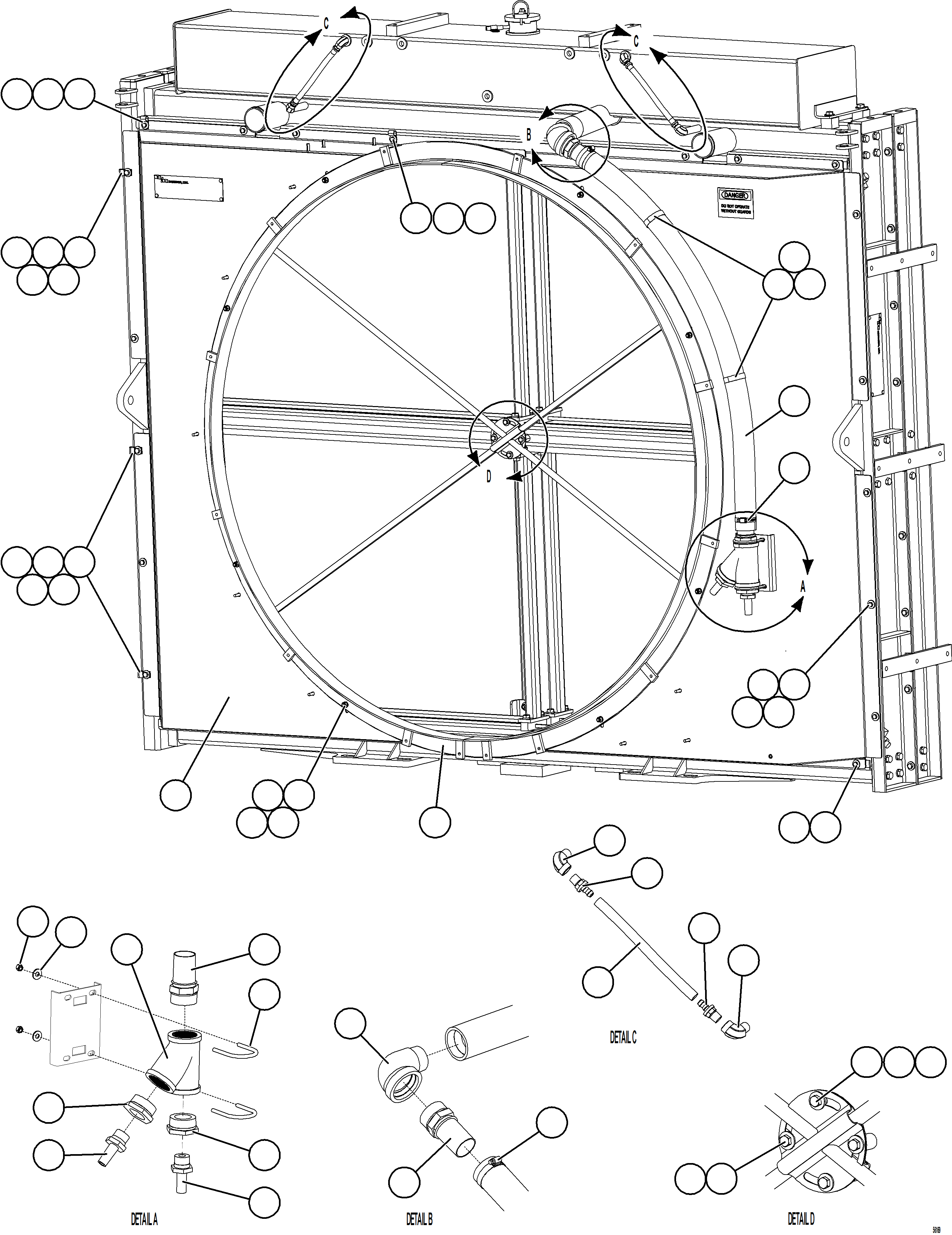 Komatsu parts book diagram for AFE69-F 730E-8 S/N A40018 - A40034 NATALKA: RADIATOR & SHROUD ASSEMBLY  1/2    58D-03-10001