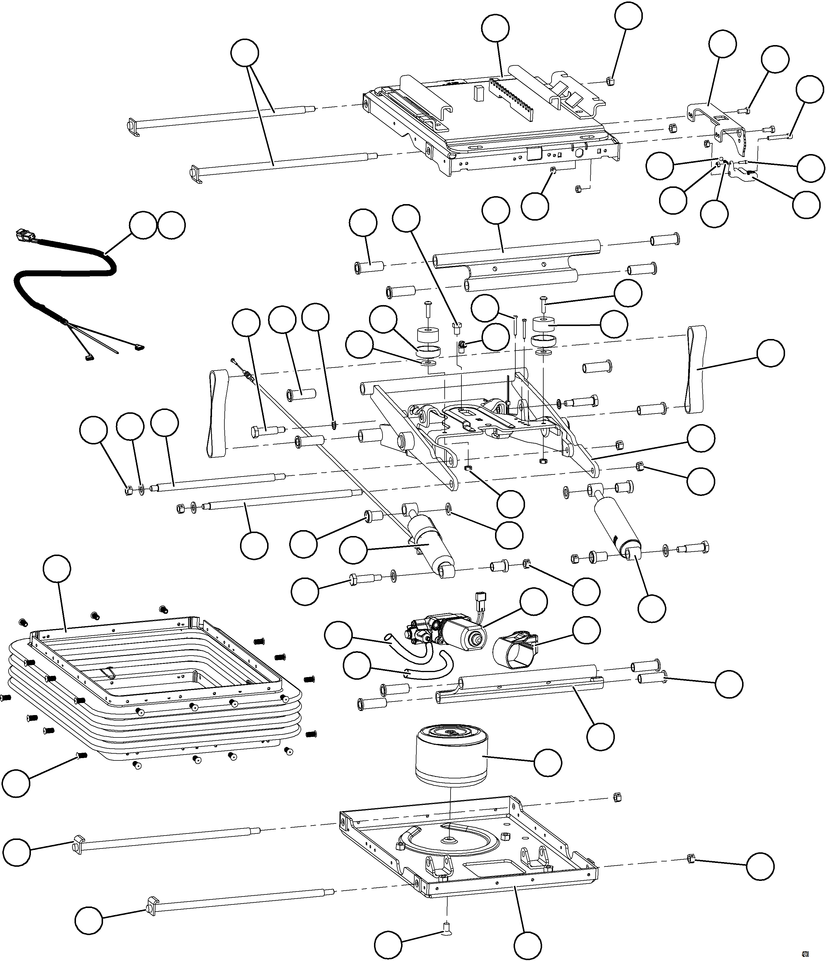 Komatsu parts book diagram for AFE69-F 730E-8 S/N A40018 - A40034 NATALKA: SEAT SUSPENSION ASSEMBLY    XA5816