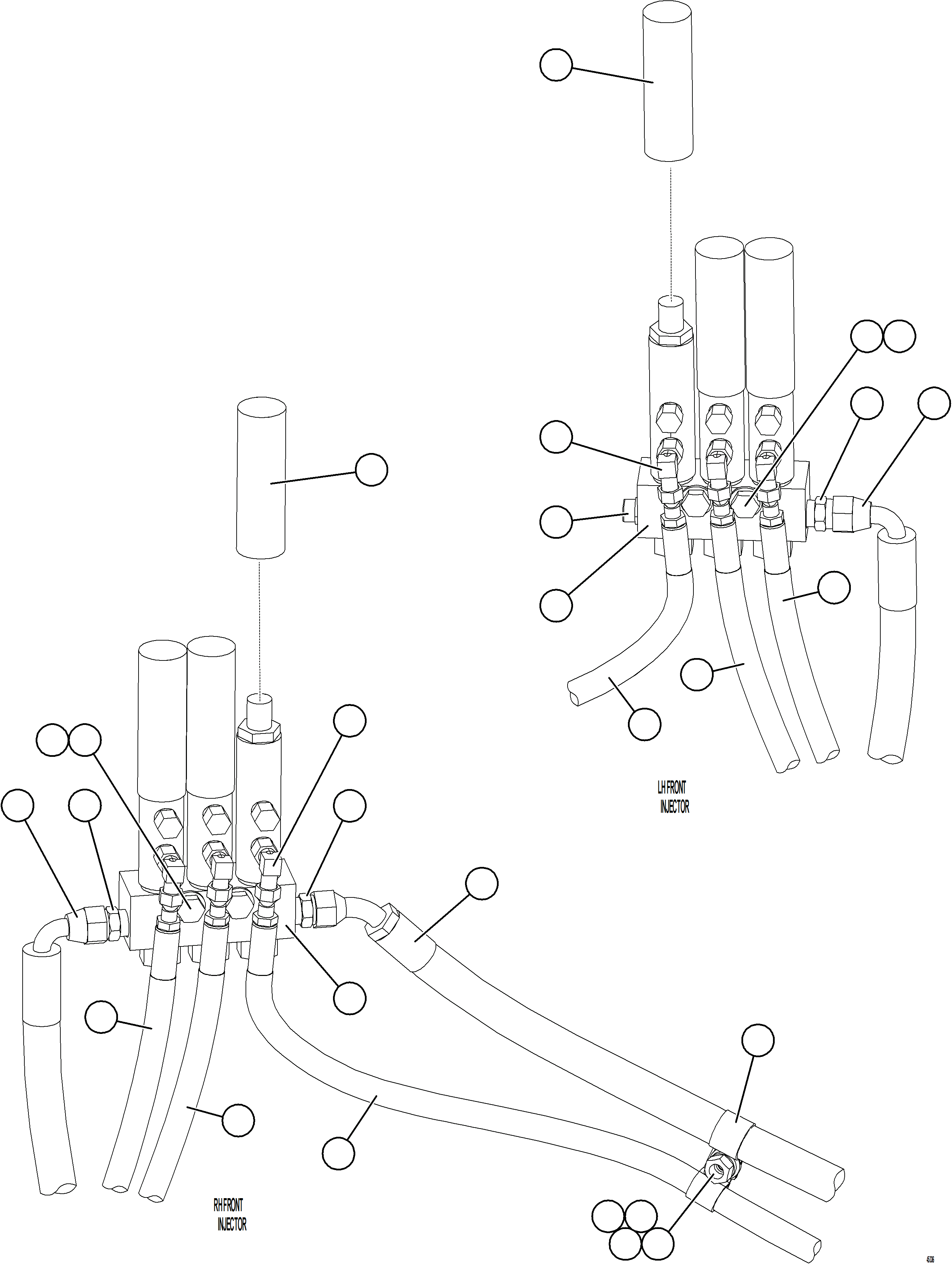 Komatsu parts book diagram for AFE69-F 730E-8 S/N A40018 - A40034 NATALKA: AUTOMATIC LUBRICATION - FRONT INJECTORS