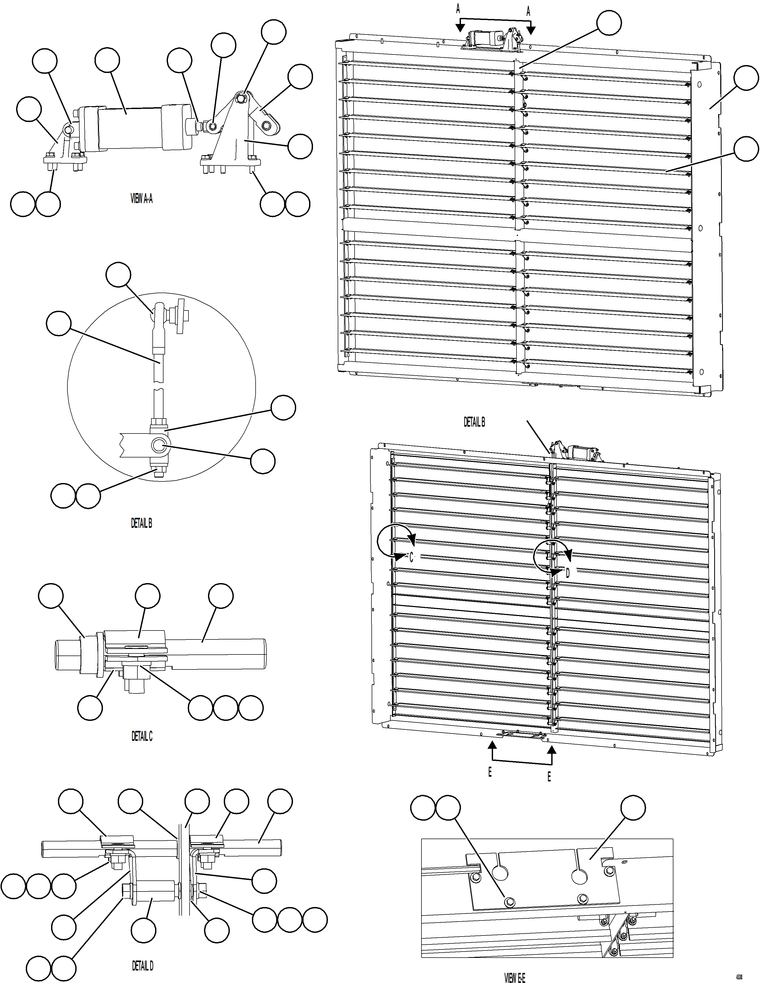Komatsu parts book diagram for AFE69-F 730E-8 S/N A40018 - A40034 NATALKA: RADIATOR SHUTTER ASSEMBLY   58D-80-03300
