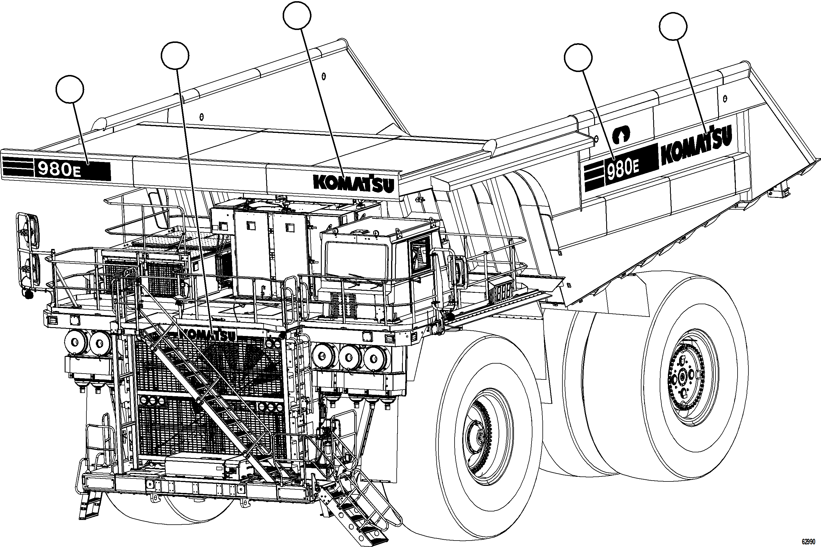 Komatsu parts book diagram for AFE73-B 980E-4 S/N A40031 - A40032 ANTAMINA: DECALS - KOMATSU & TRUCK MODEL