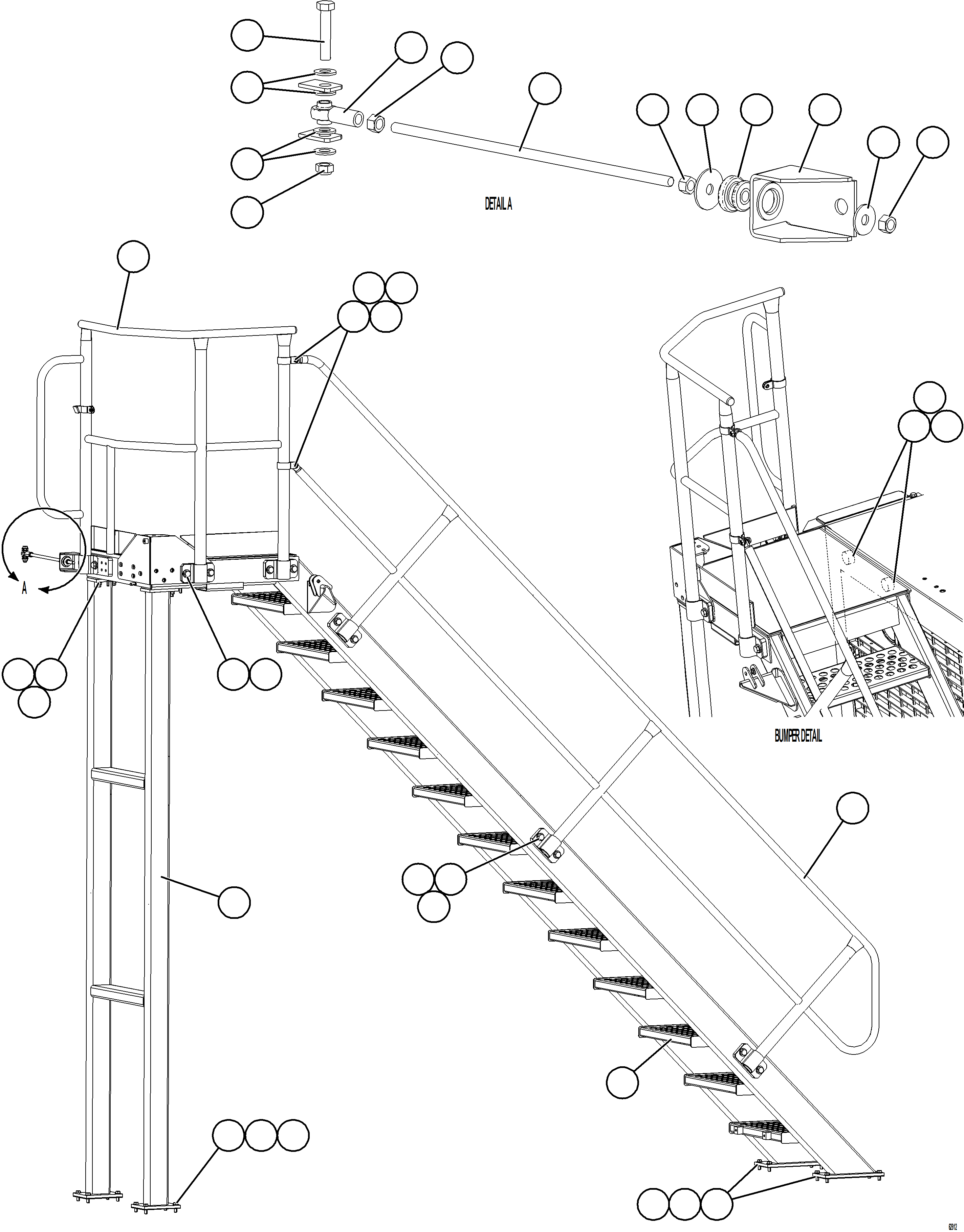 Komatsu parts book diagram for AFE73-B 980E-4 S/N A40031 - A40032 ANTAMINA: LH DIAGONAL LADDER INSTALLATION