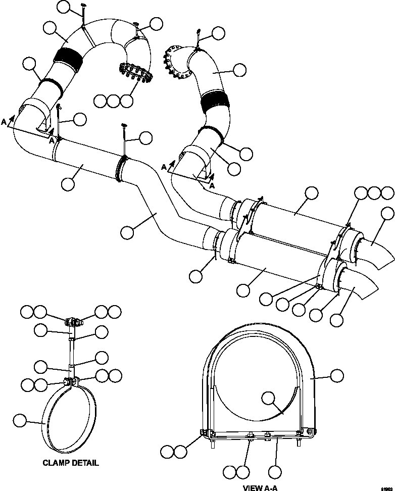 Komatsu parts book diagram for AFE73-B 980E-4 S/N A40031 - A40032 ANTAMINA: EXHAUST PIPING - DECK MUFFLERS