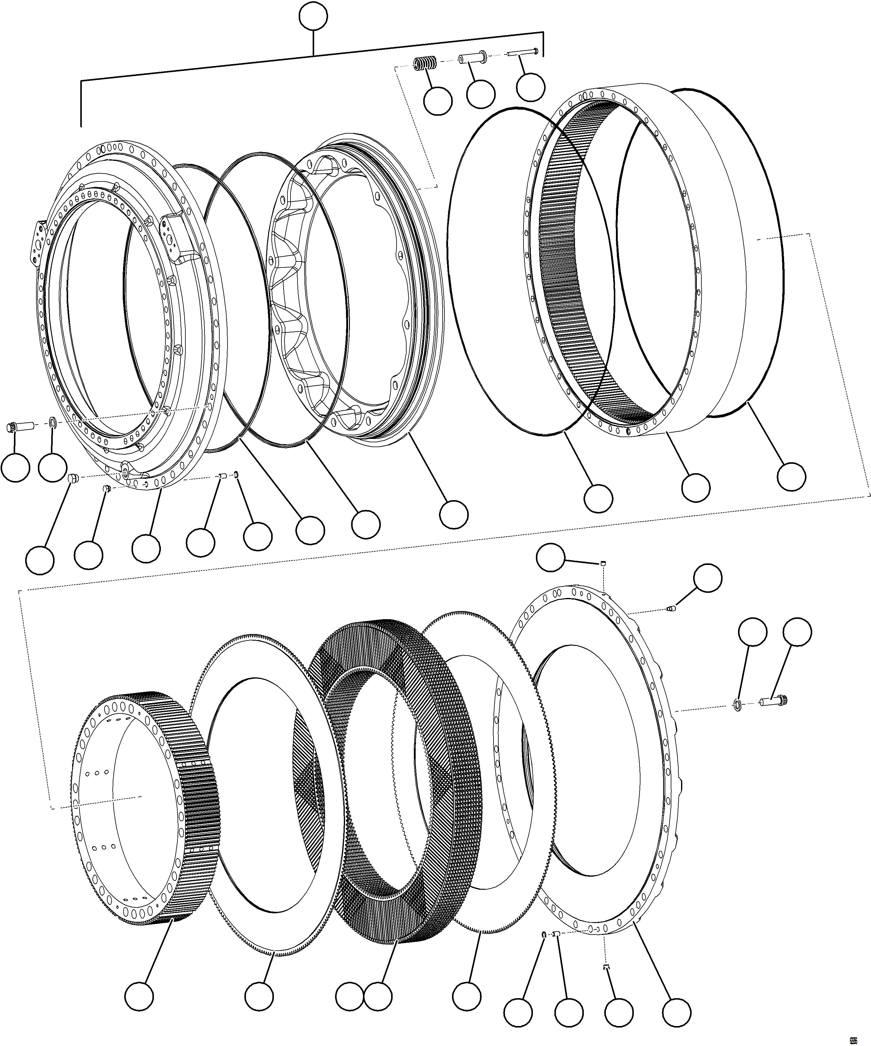 Komatsu parts book diagram for AFE73-B 980E-4 S/N A40031 - A40032 ANTAMINA: FRONT BRAKE ASSEMBLY (WET DISC)  58B-32-00021