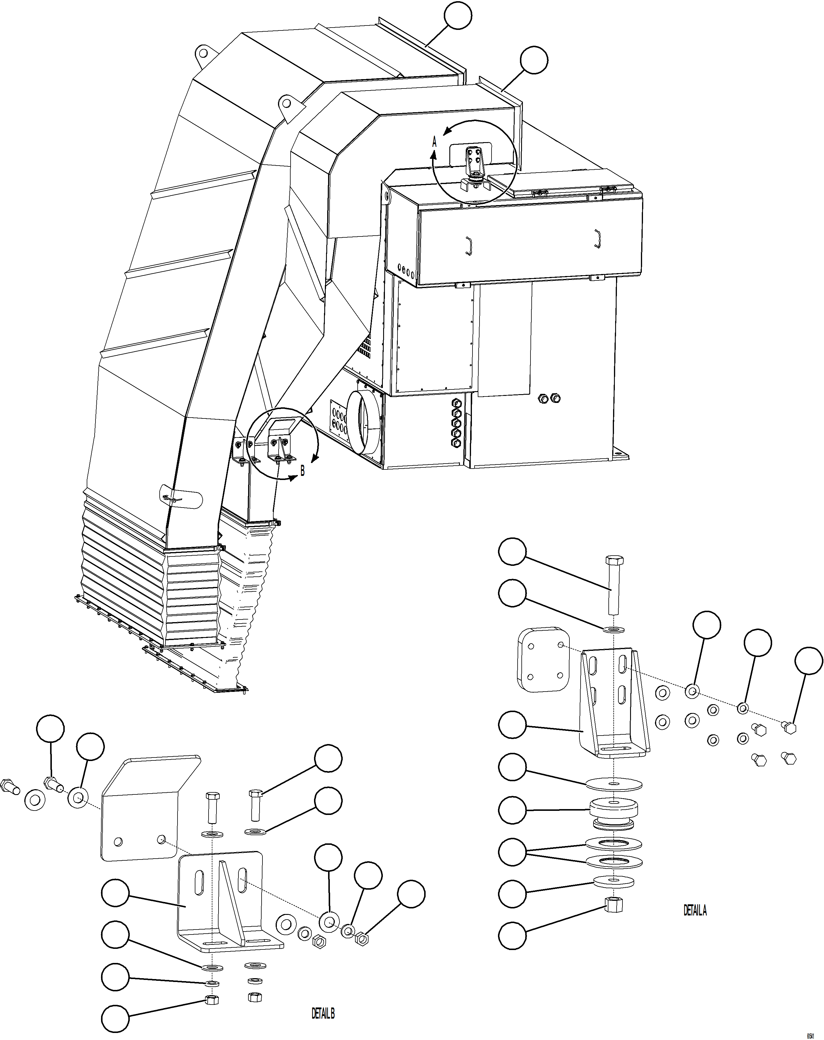 Komatsu parts book diagram for AFE73-B 980E-4 S/N A40031 - A40032 ANTAMINA: BLOWER INLET DUCT INSTALLATION
