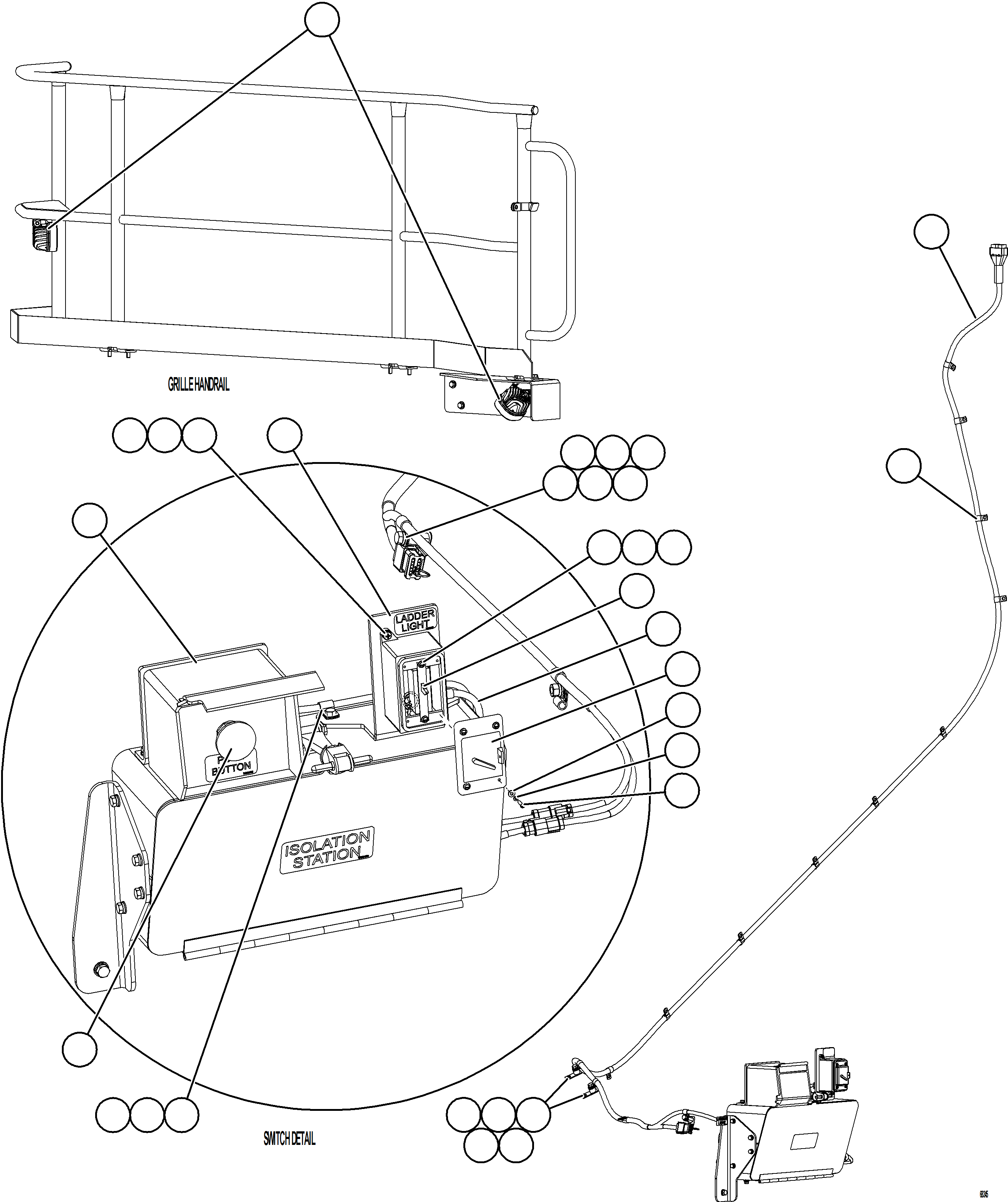 Komatsu parts book diagram for AFE73-F 980E-4 S/N A40071 COLLAHUASI: LADDER LIGHT/ENGINE SHUTDOWN SWITCHES