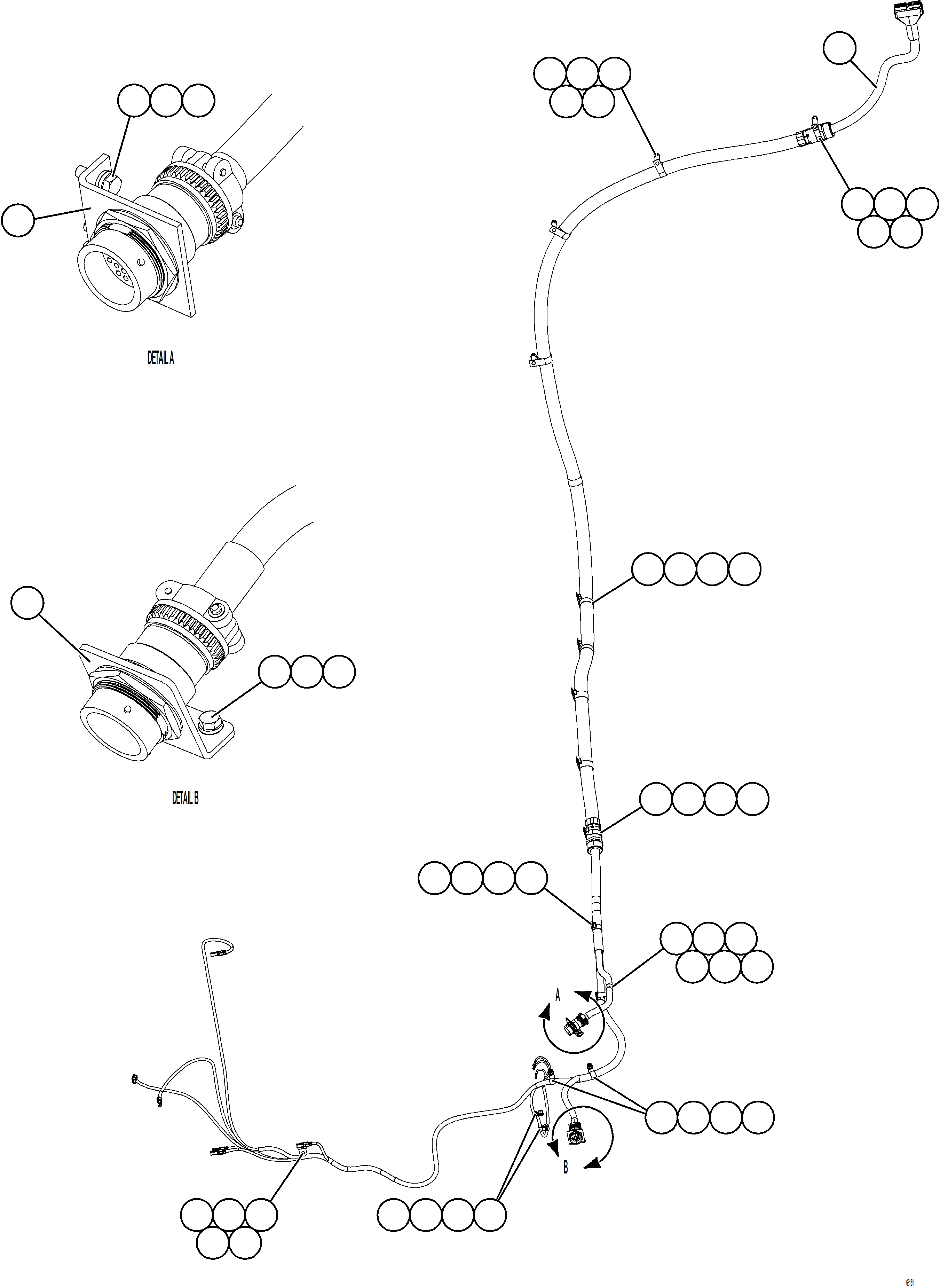 Komatsu parts book diagram for AFE73-F 980E-4 S/N A40071 COLLAHUASI: RIGHT FRONT FRAME RAIL HARNESS