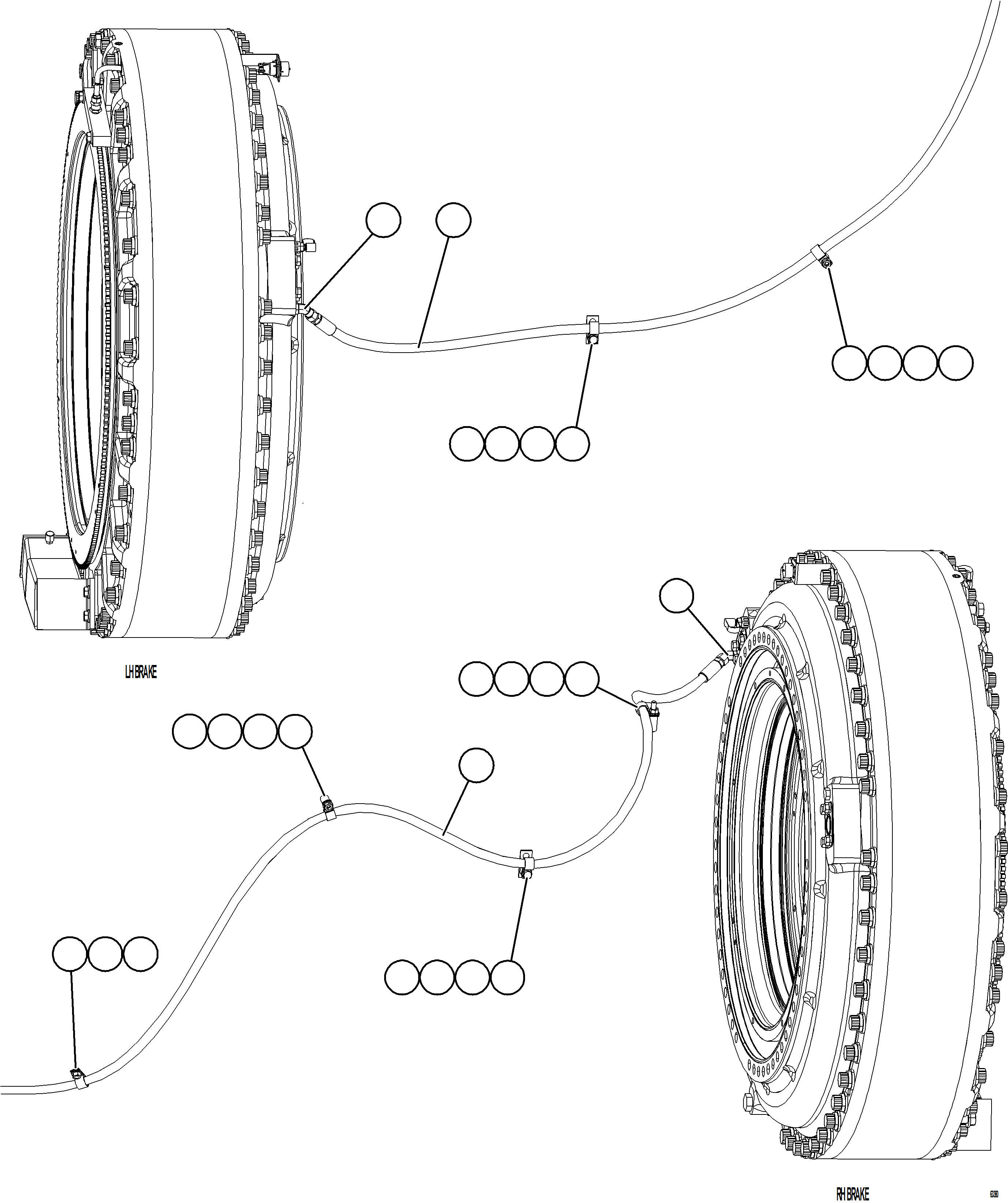 Komatsu parts book diagram for AFE73-F 980E-4 S/N A40071 COLLAHUASI: FRONT BRAKE PIPING