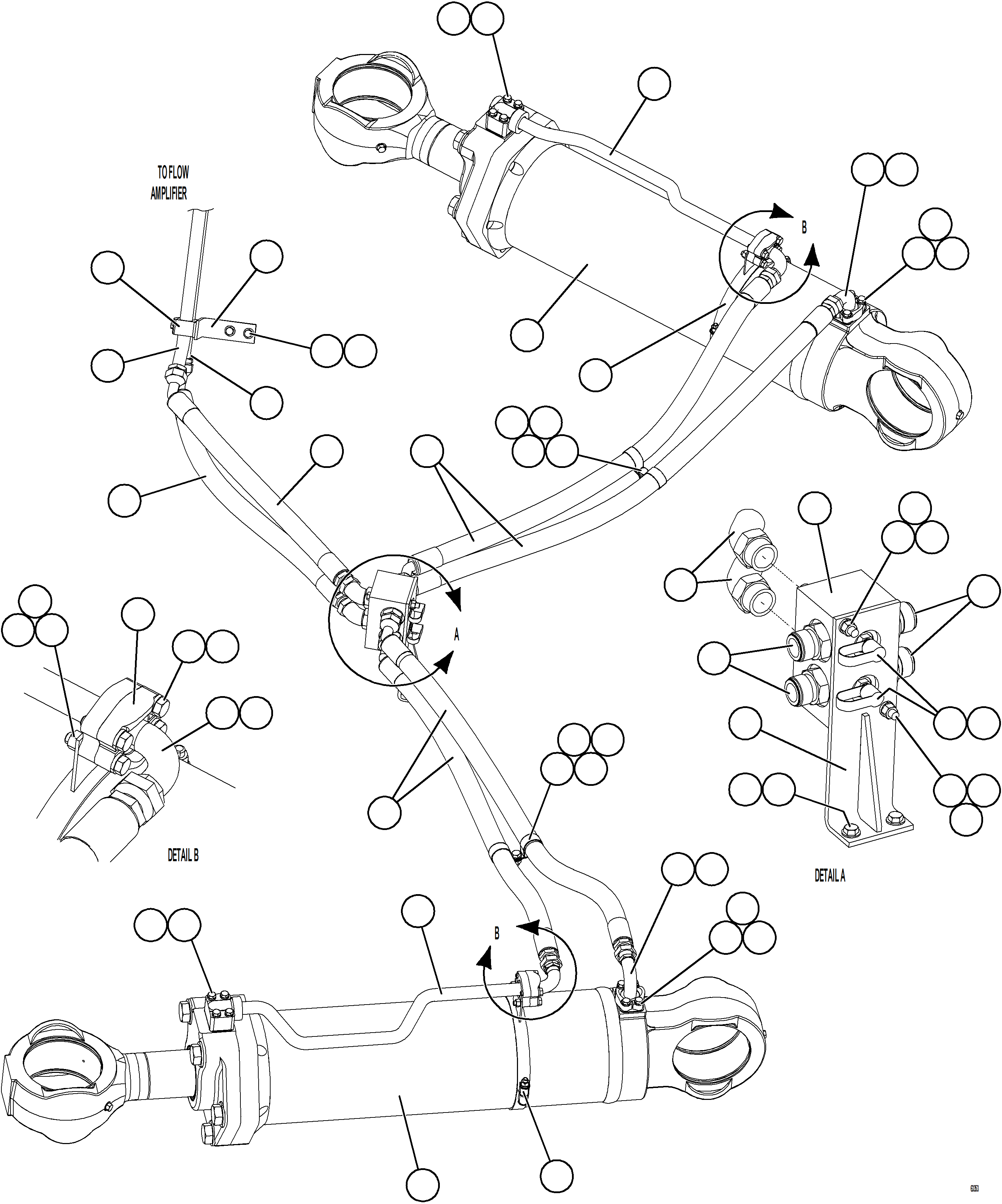 Komatsu parts book diagram for AFE73-F 980E-4 S/N A40071 COLLAHUASI: STEERING CYLINDER PIPING