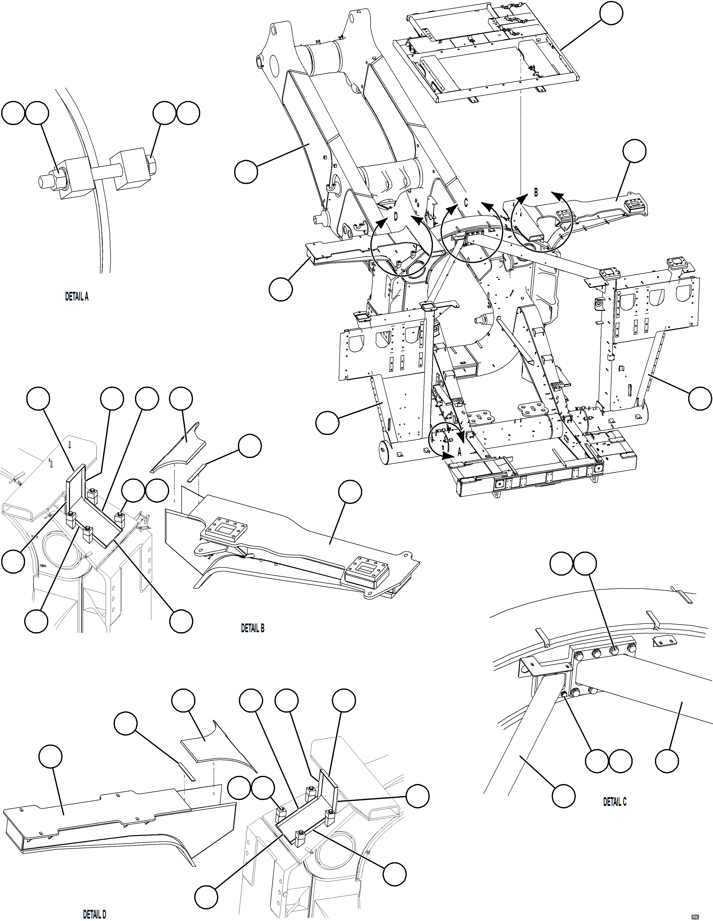 Komatsu parts book diagram for AFE73-J 980E-4 S/N A40124 & A40131 - A40133 EPSA: FRAME, DECK SUPPORTS & UPRIGHTS