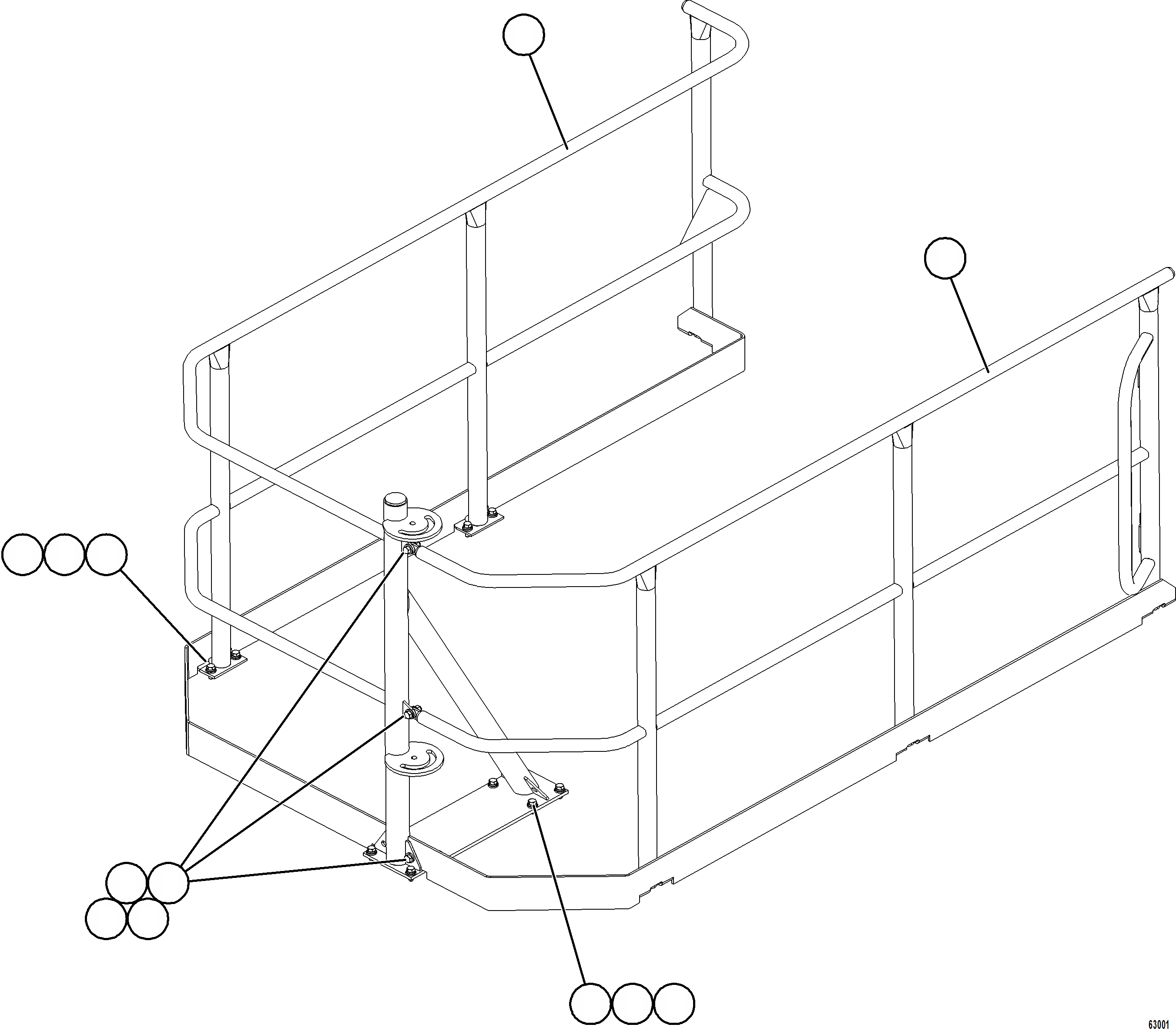 Komatsu parts book diagram for AFE73-J 980E-4 S/N A40124 & A40131 - A40133 EPSA: RH DECK HANDRAILS