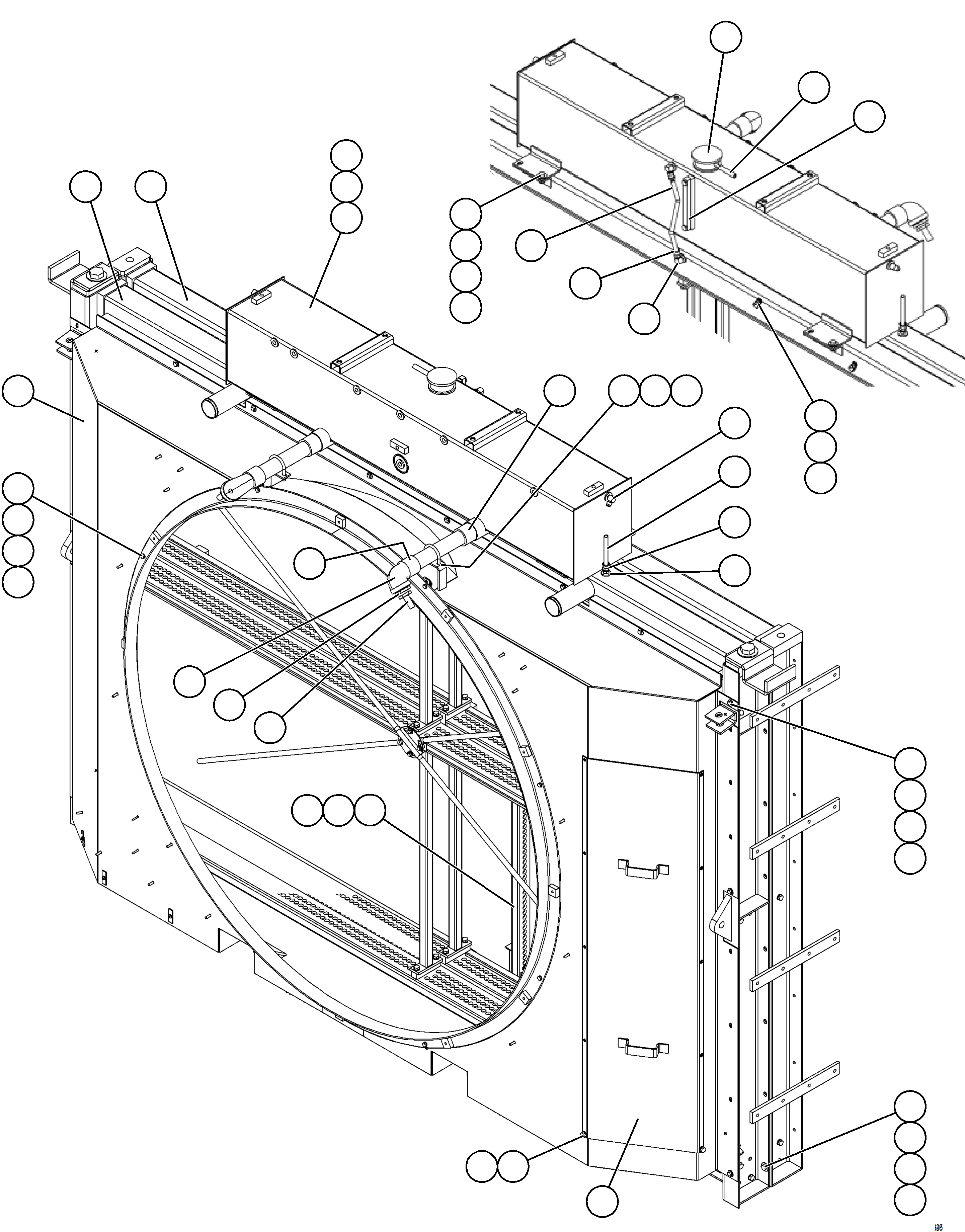 Komatsu parts book diagram for AFE73-J 980E-4 S/N A40124 & A40131 - A40133 EPSA: RADIATOR & SHROUD ASSEMBLY    58B-03-20010