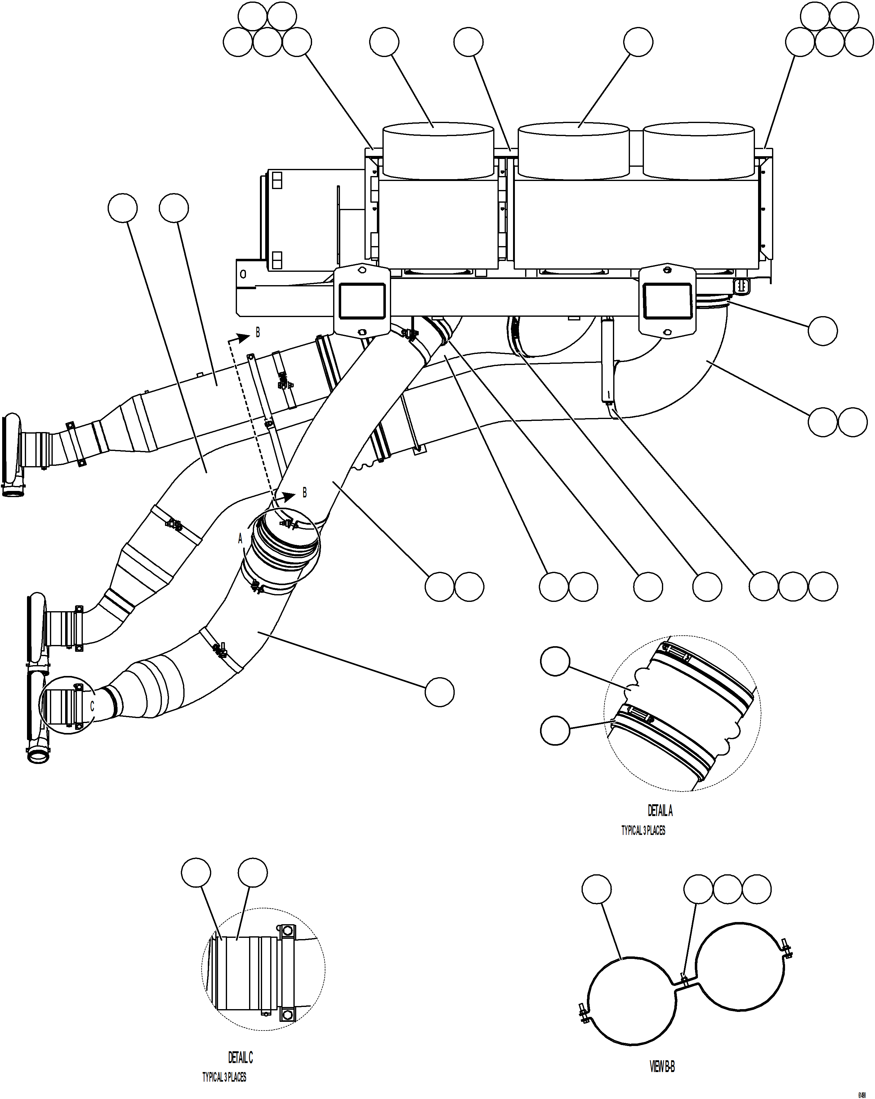 Komatsu parts book diagram for AFE73-J 980E-4 S/N A40124 & A40131 - A40133 EPSA: AIR CLEANER PIPING - RIGHT