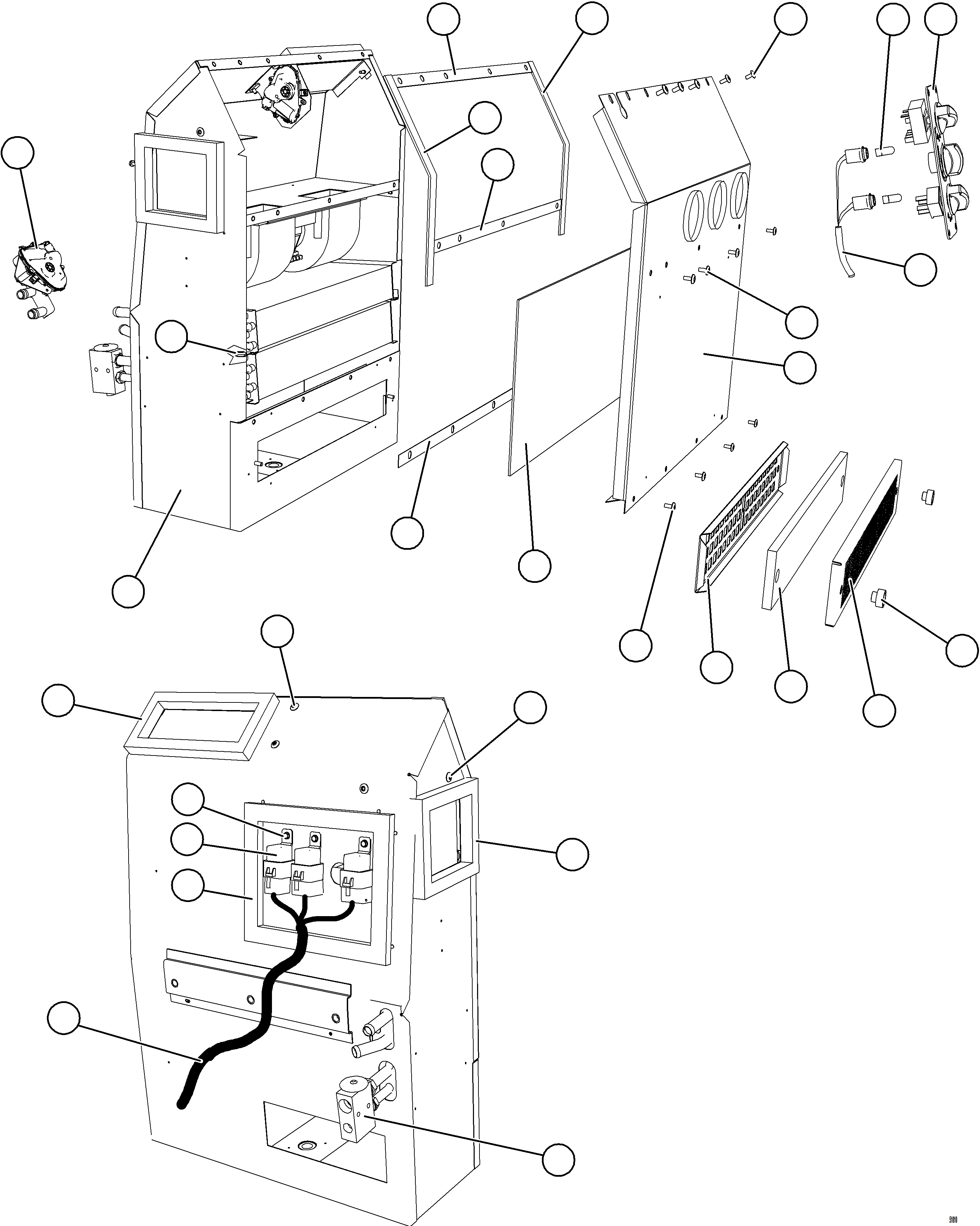 Komatsu parts book diagram for AFE73-J 980E-4 S/N A40124 & A40131 - A40133 EPSA: HEATER/AIR CONDITIONER ASSEMBLY  1/2  58F-07-00030