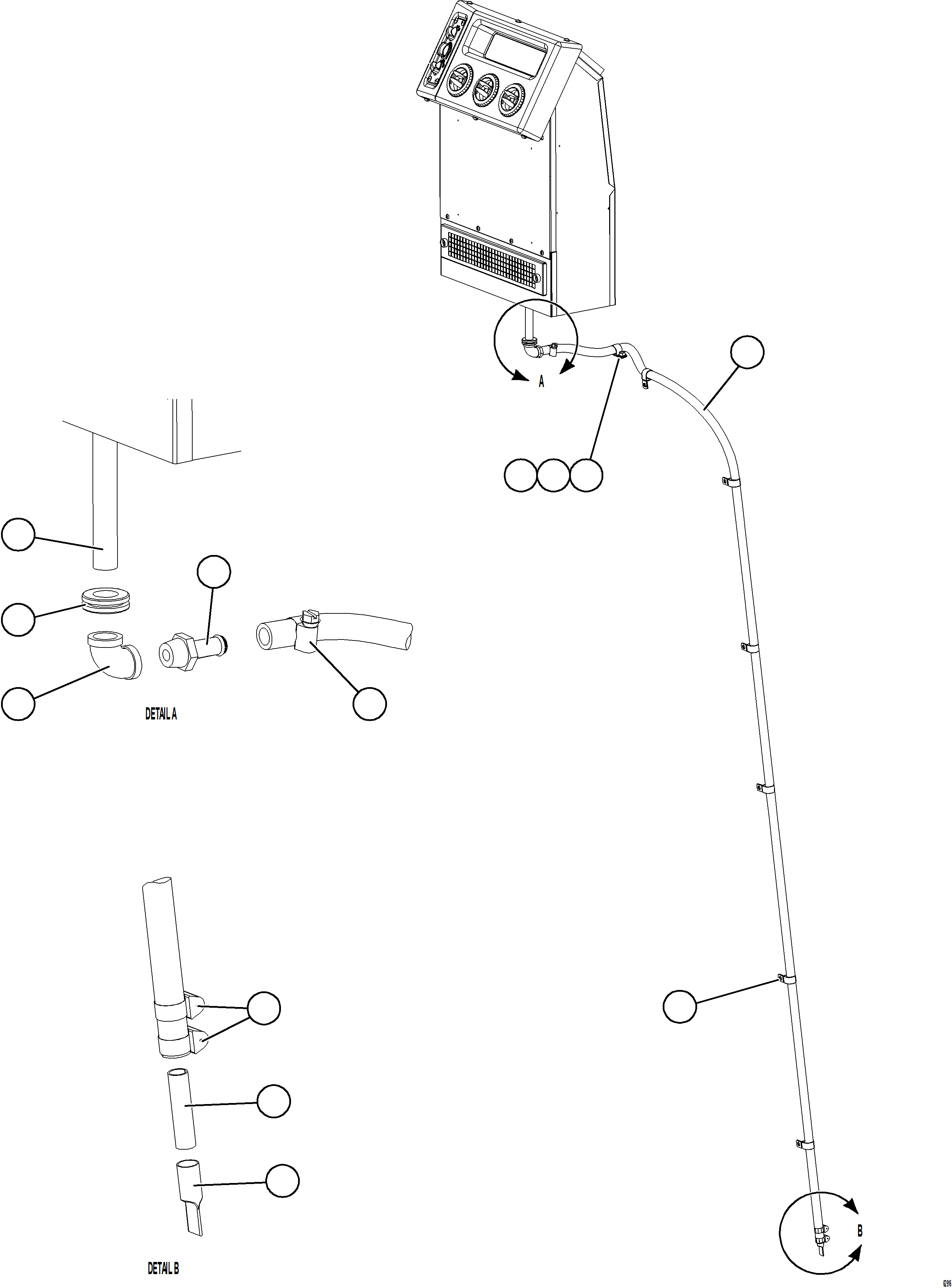 Komatsu parts book diagram for AFE73-J 980E-4 S/N A40124 & A40131 - A40133 EPSA: HEATER/AC DRAIN HOSE INSTALLATION
