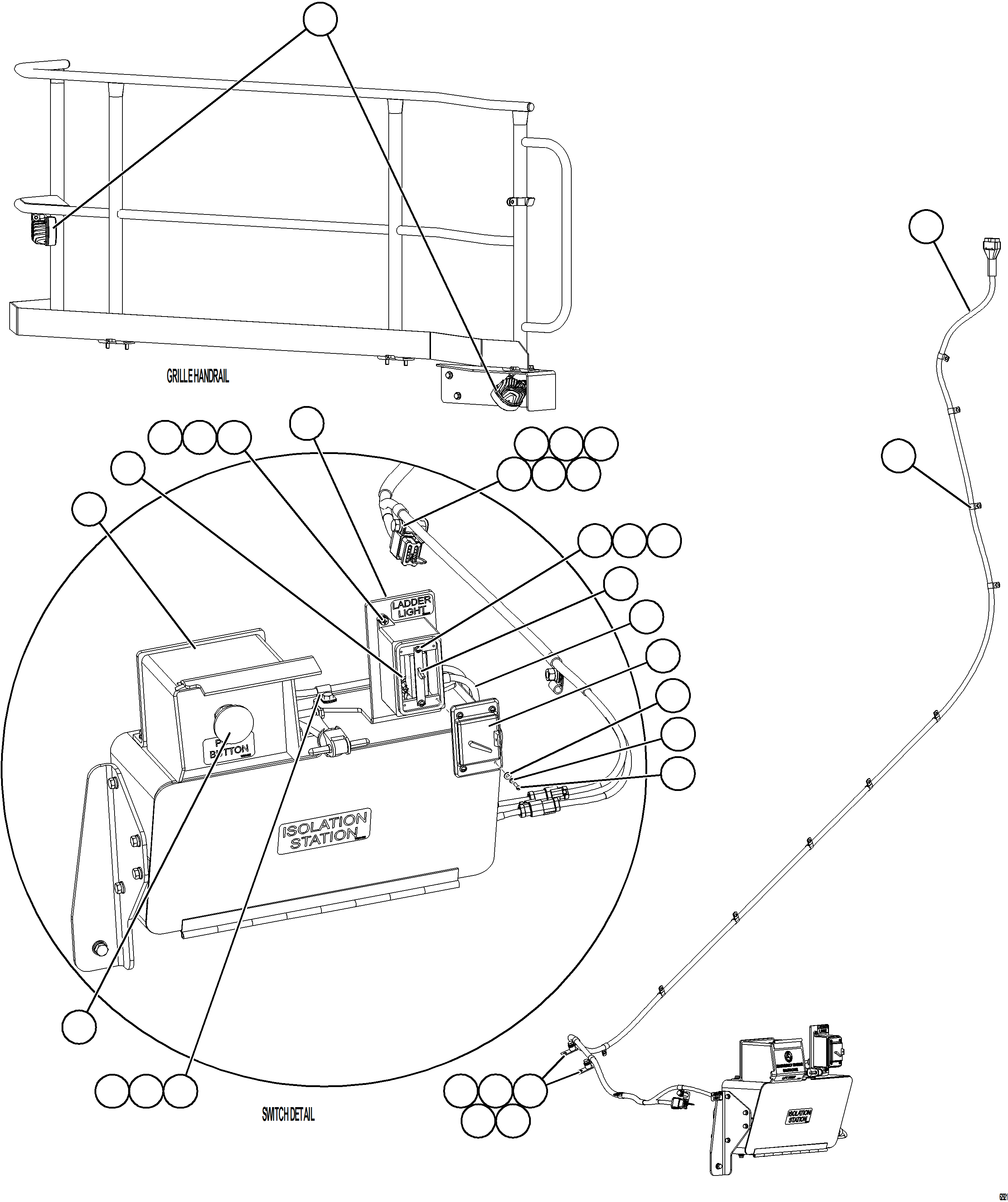 Komatsu parts book diagram for AFE73-J 980E-4 S/N A40124 & A40131 - A40133 EPSA: LADDER LIGHT/ENGINE SHUTDOWN SWITCHES