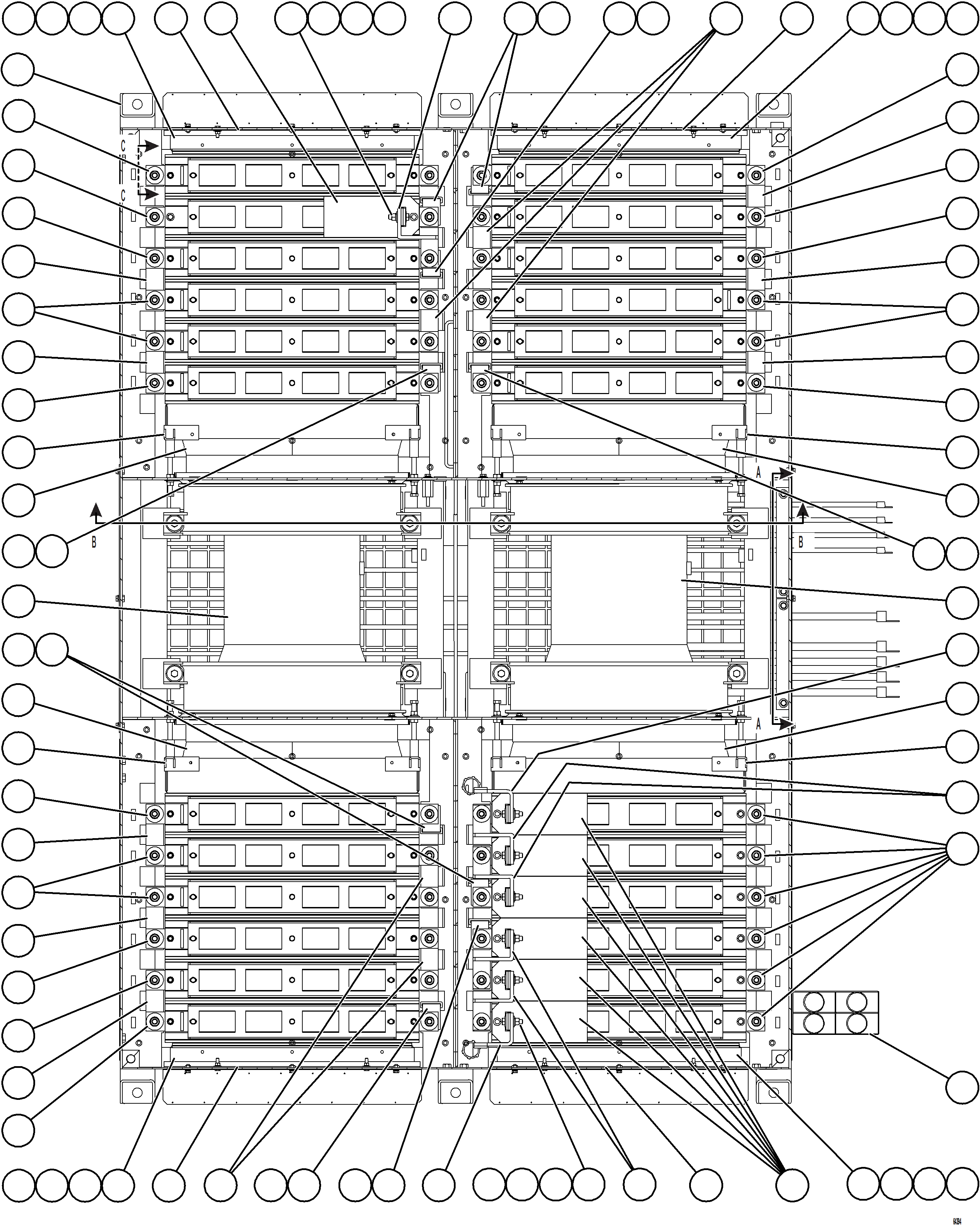 Komatsu parts book diagram for AFE73-J 980E-4 S/N A40124 & A40131 - A40133 EPSA: RETARDING GRID ASSEMBLY    1/3    58B-06-00203