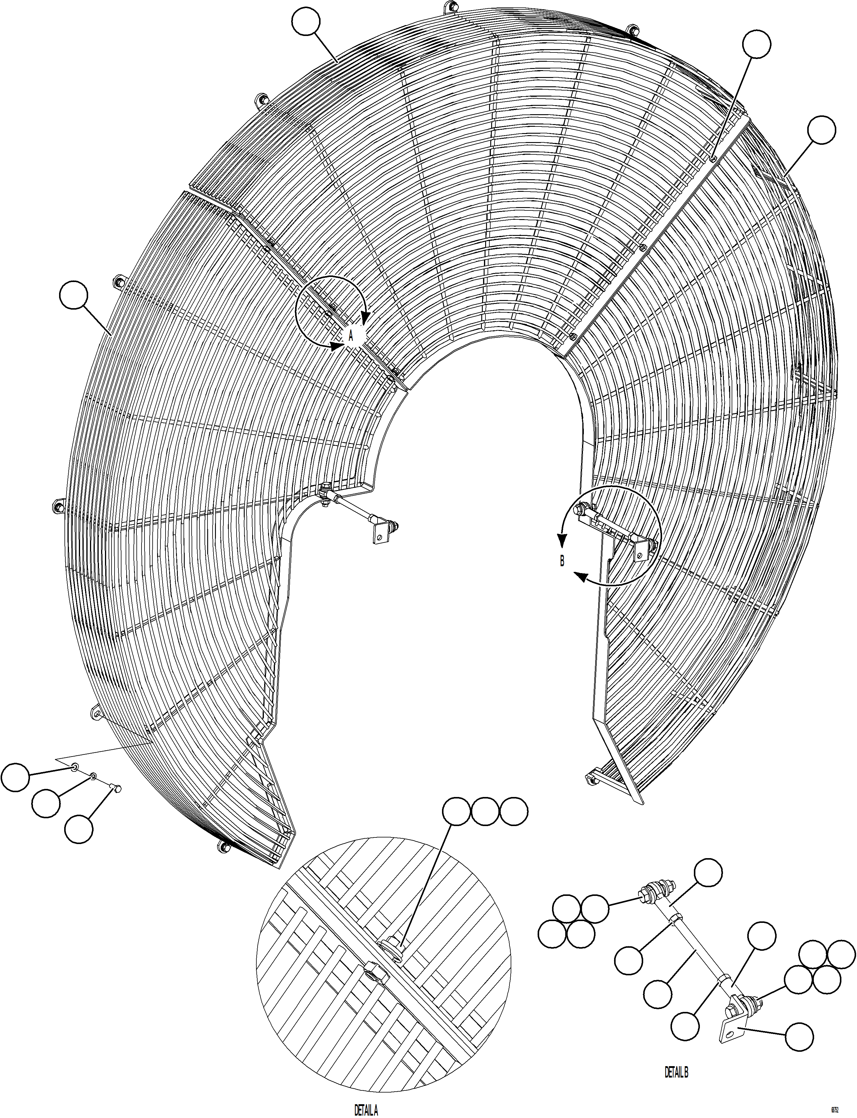 Komatsu parts book diagram for AFE75-B 980E-5 S/N A50006 - A50007 TECK: FAN GUARD INSTALLATION
