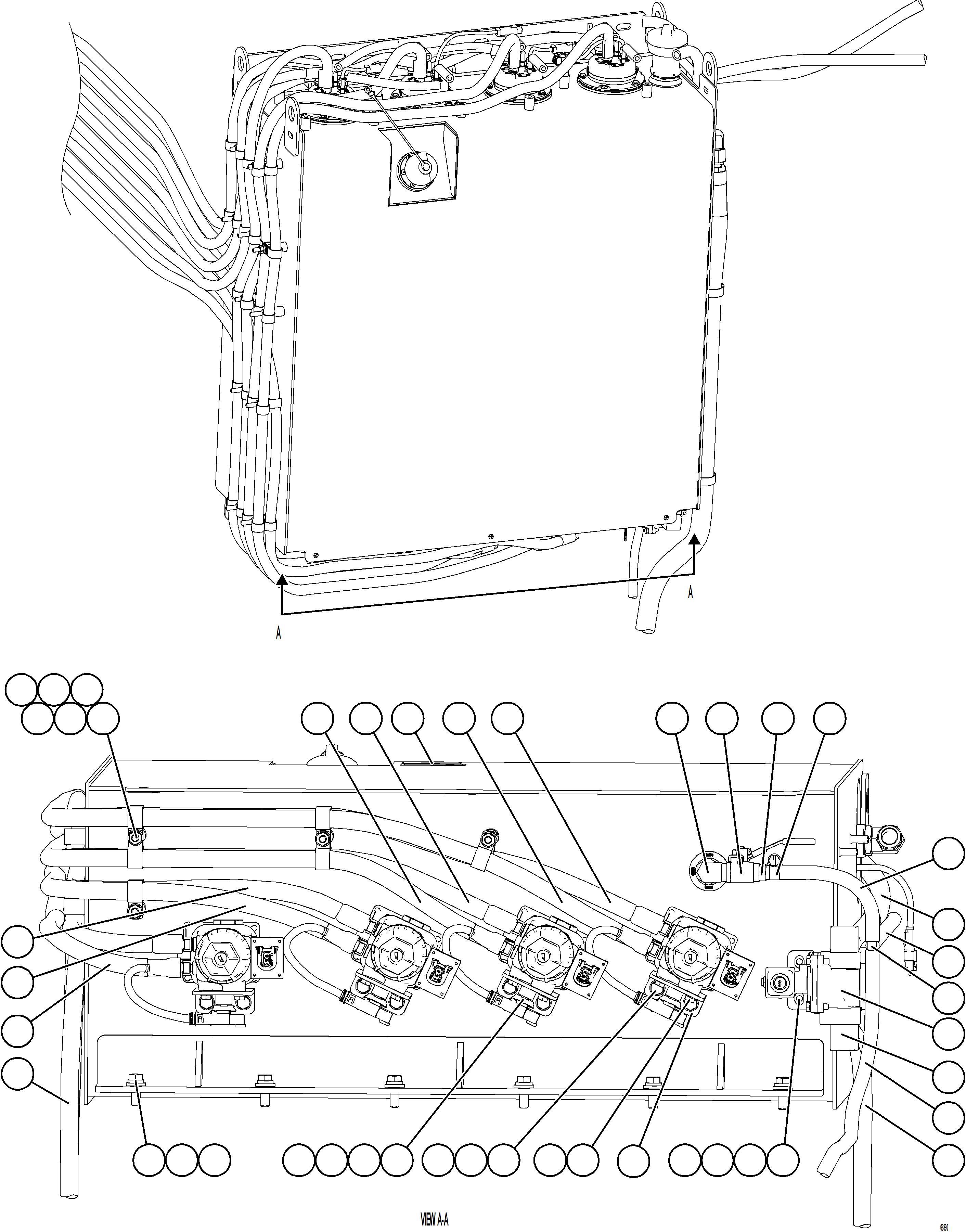 Komatsu parts book diagram for AFE75-B 980E-5 S/N A50006 - A50007 TECK: DEF TANK CONNECTIONS - BOTTOM