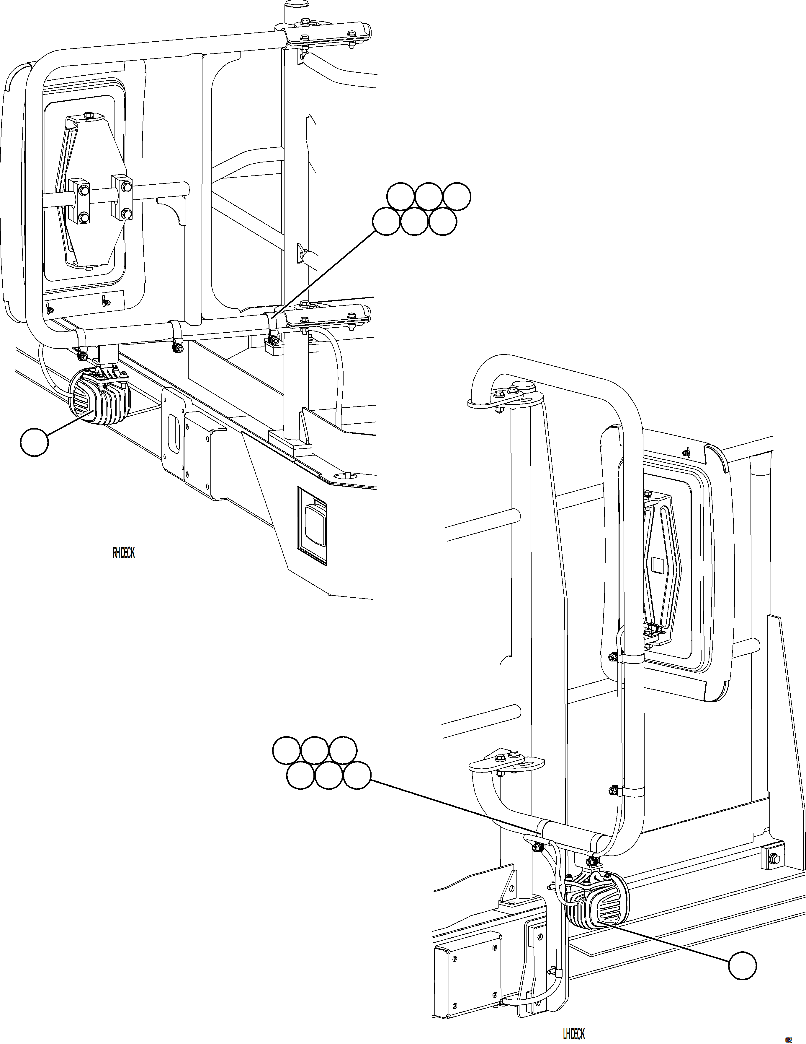 Komatsu parts book diagram for AFE75-B 980E-5 S/N A50006 - A50007 TECK: MIRROR MOUNTED FLOOD LIGHTS