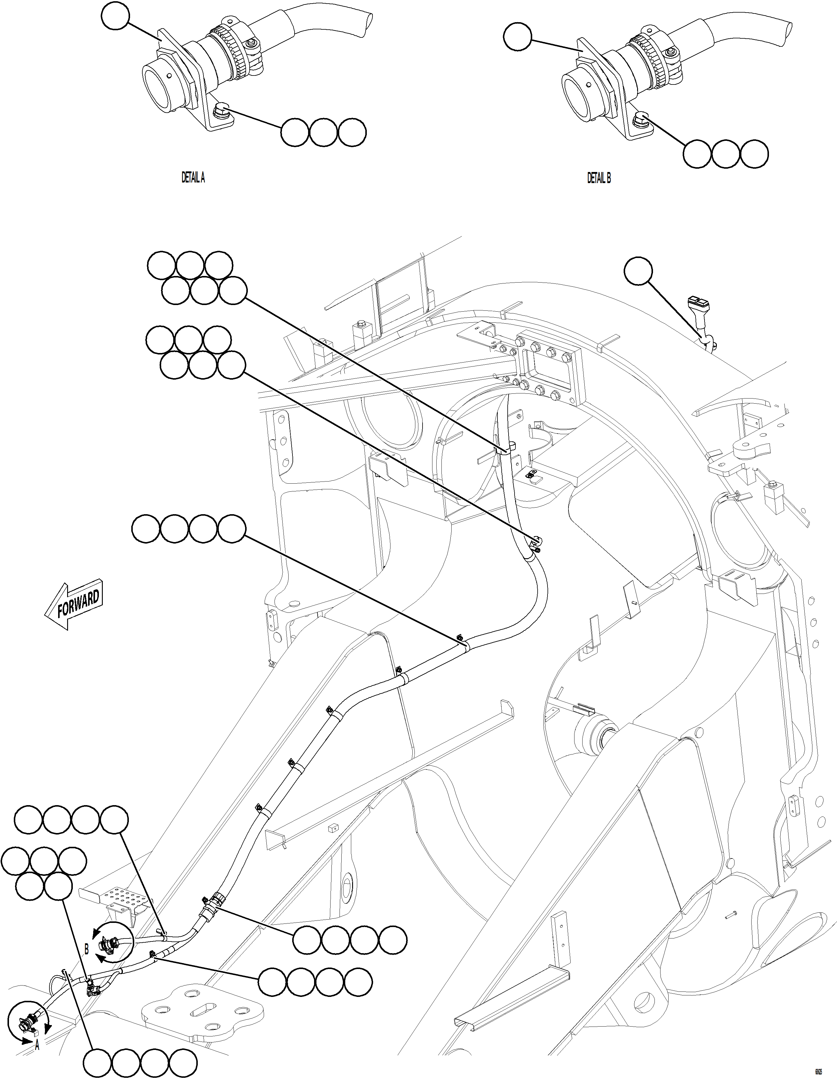 Komatsu parts book diagram for AFE75-B 980E-5 S/N A50006 - A50007 TECK: RIGHT FRONT FRAME RAIL HARNESS