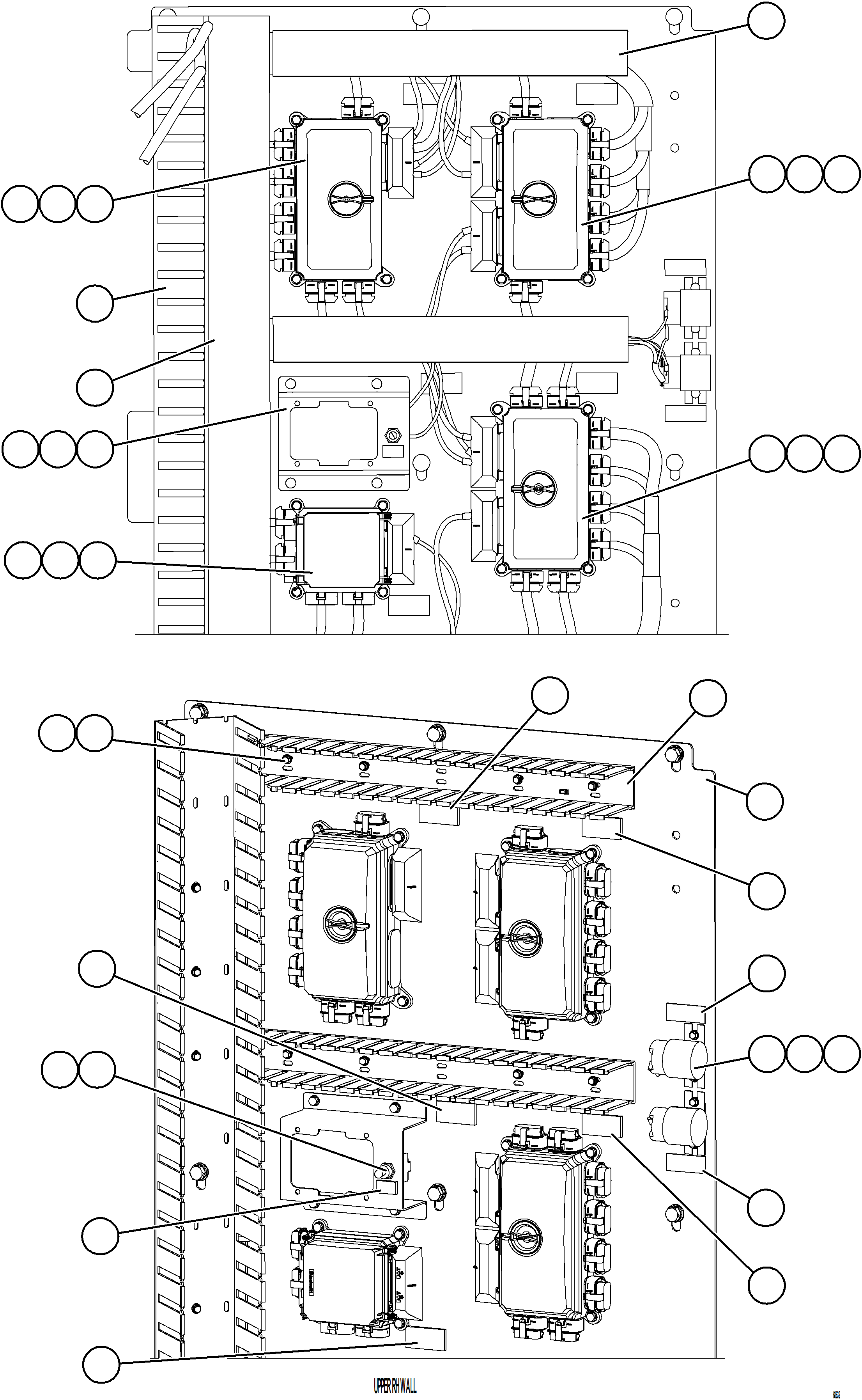 Komatsu parts book diagram for AFE75-B 980E-5 S/N A50006 - A50007 TECK: AUX CONTROL CABINET COMPONENTS - RH WALL    1/2