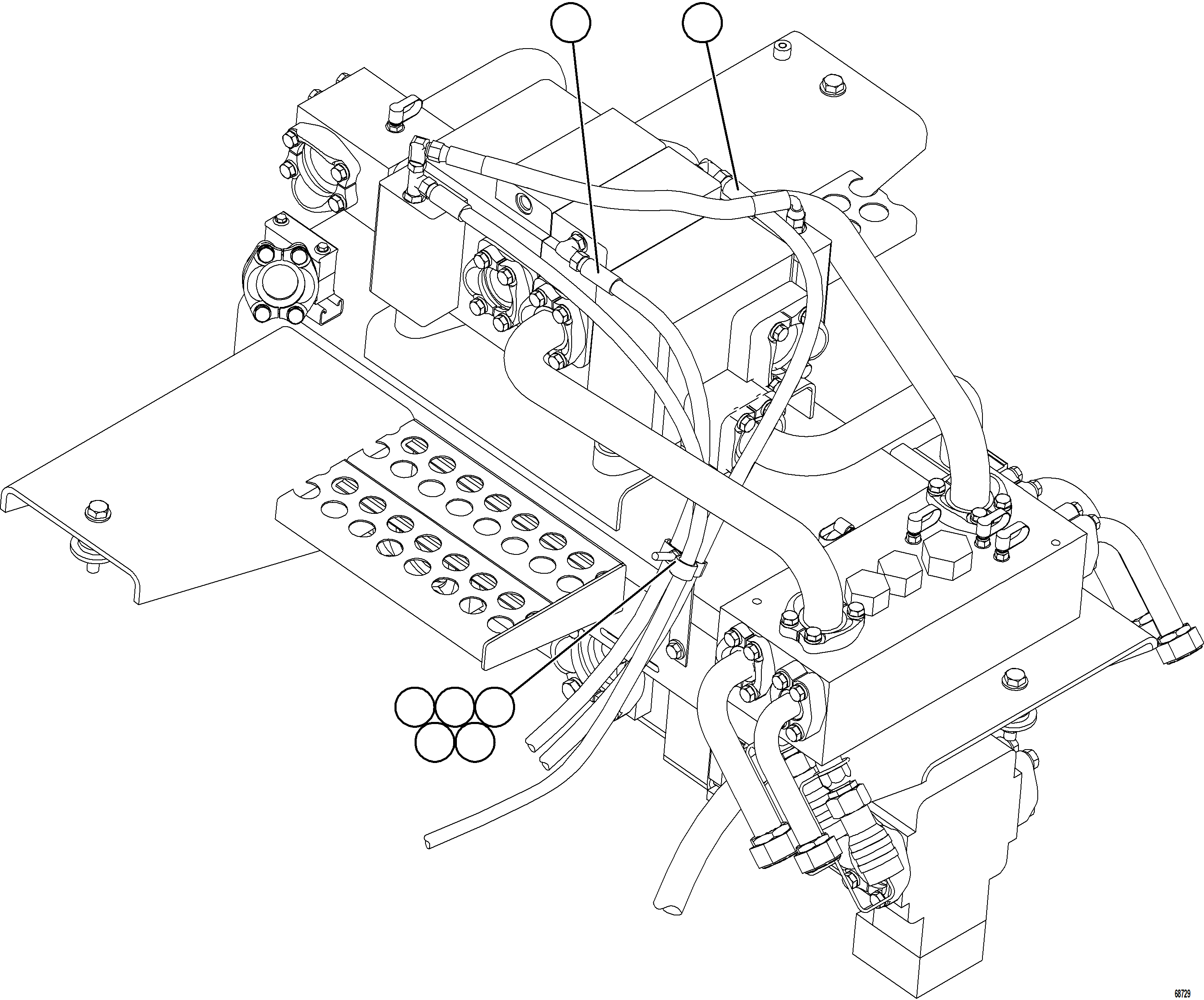 Komatsu parts book diagram for AFE75-B 980E-5 S/N A50006 - A50007 TECK: PUMP MODULE - HOIST PILOT PIPING