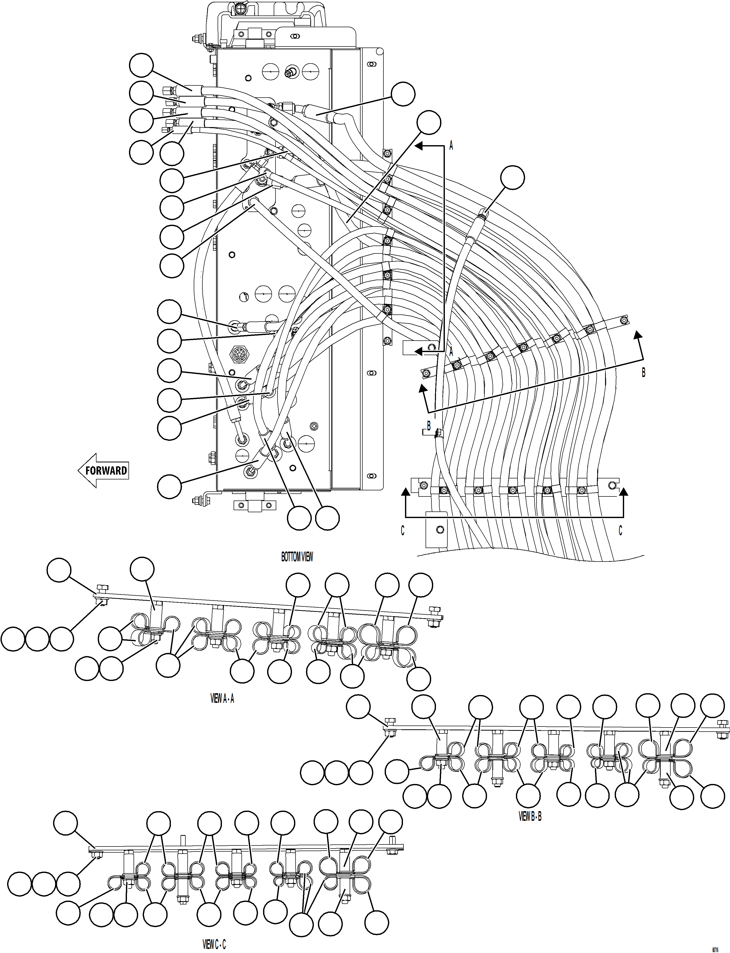 Komatsu parts book diagram for AFE75-B 980E-5 S/N A50006 - A50007 TECK: HYDRAULIC BRAKE CABINET HOSE ROUTING    1/2