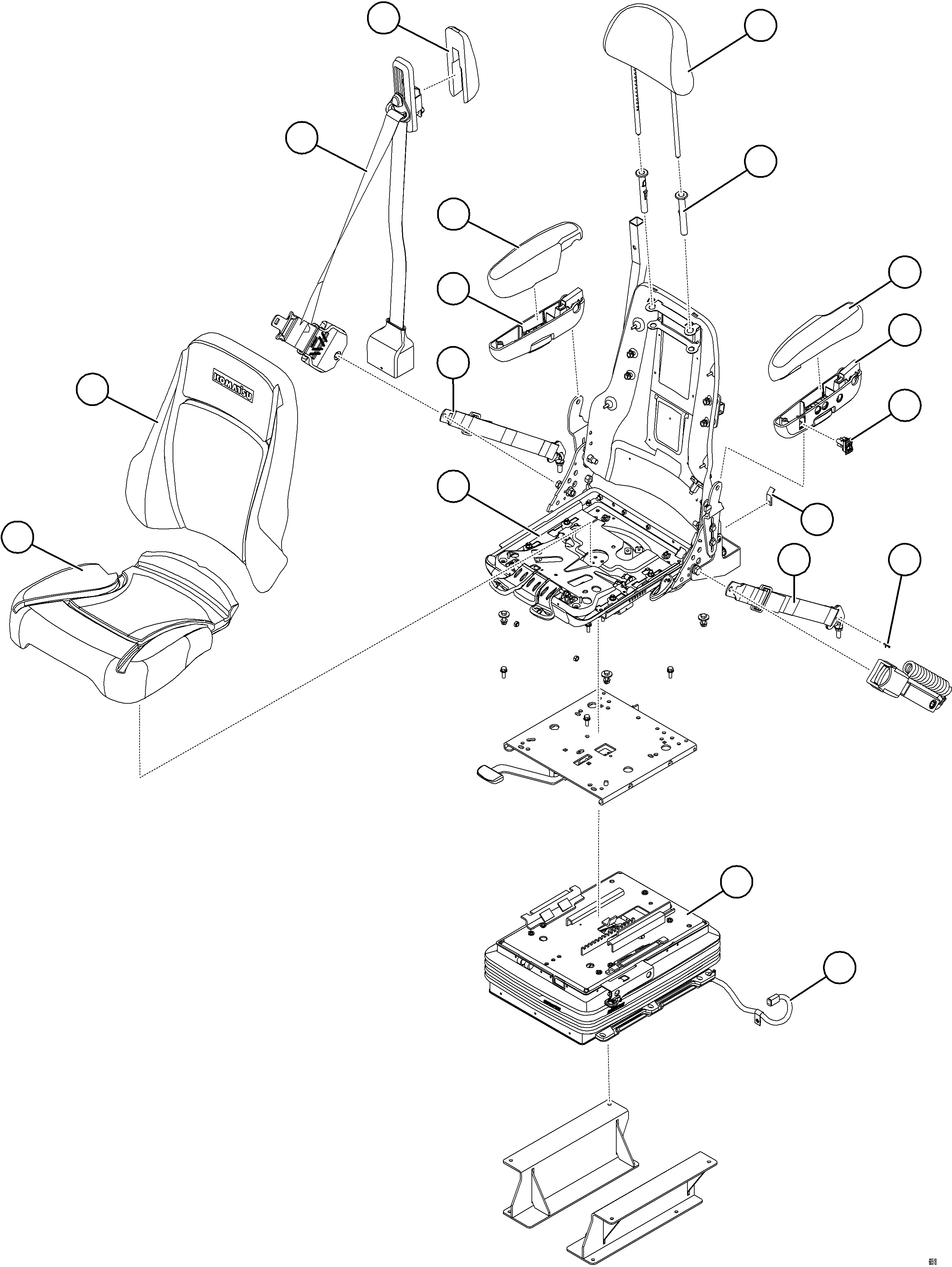 Komatsu parts book diagram for AFE75-B 980E-5 S/N A50006 - A50007 TECK: PASSENGER SEAT- PREMIUM    58E-57-16760
