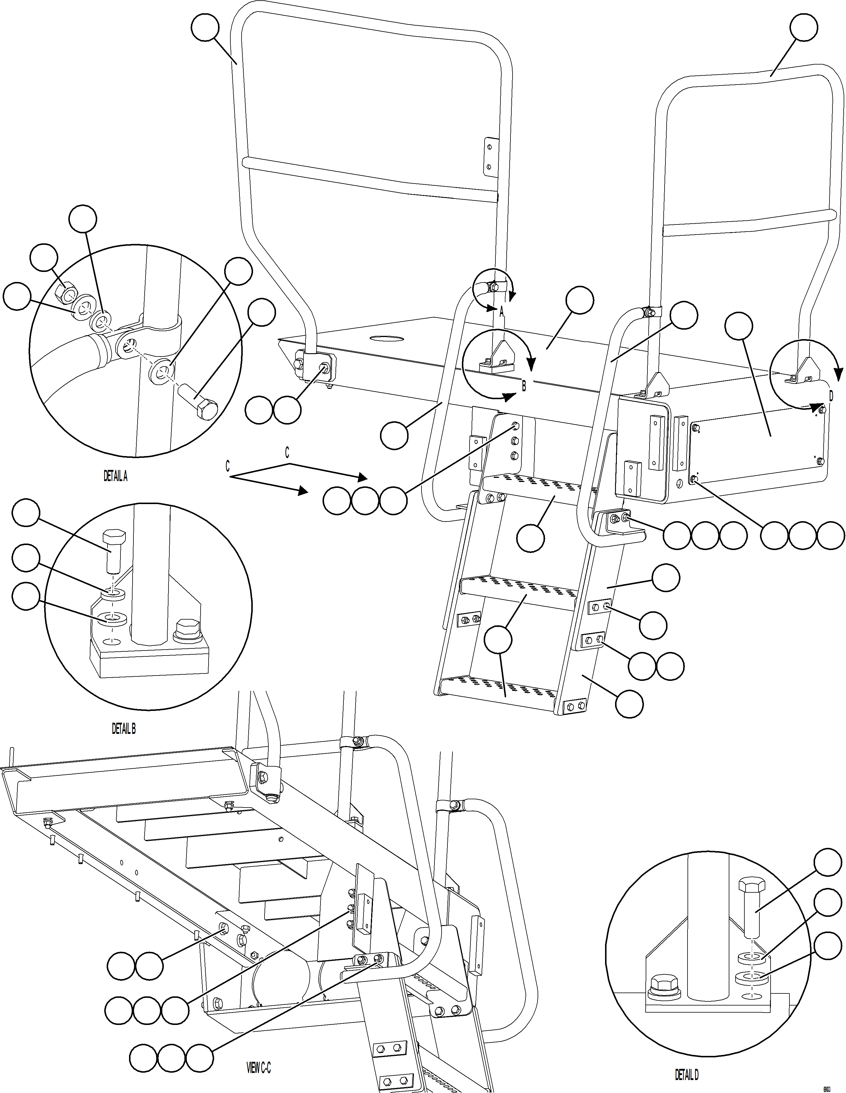 Komatsu parts book diagram for AFE75-B 980E-5 S/N A50006 - A50007 TECK: RH STEPS & PLATFORM