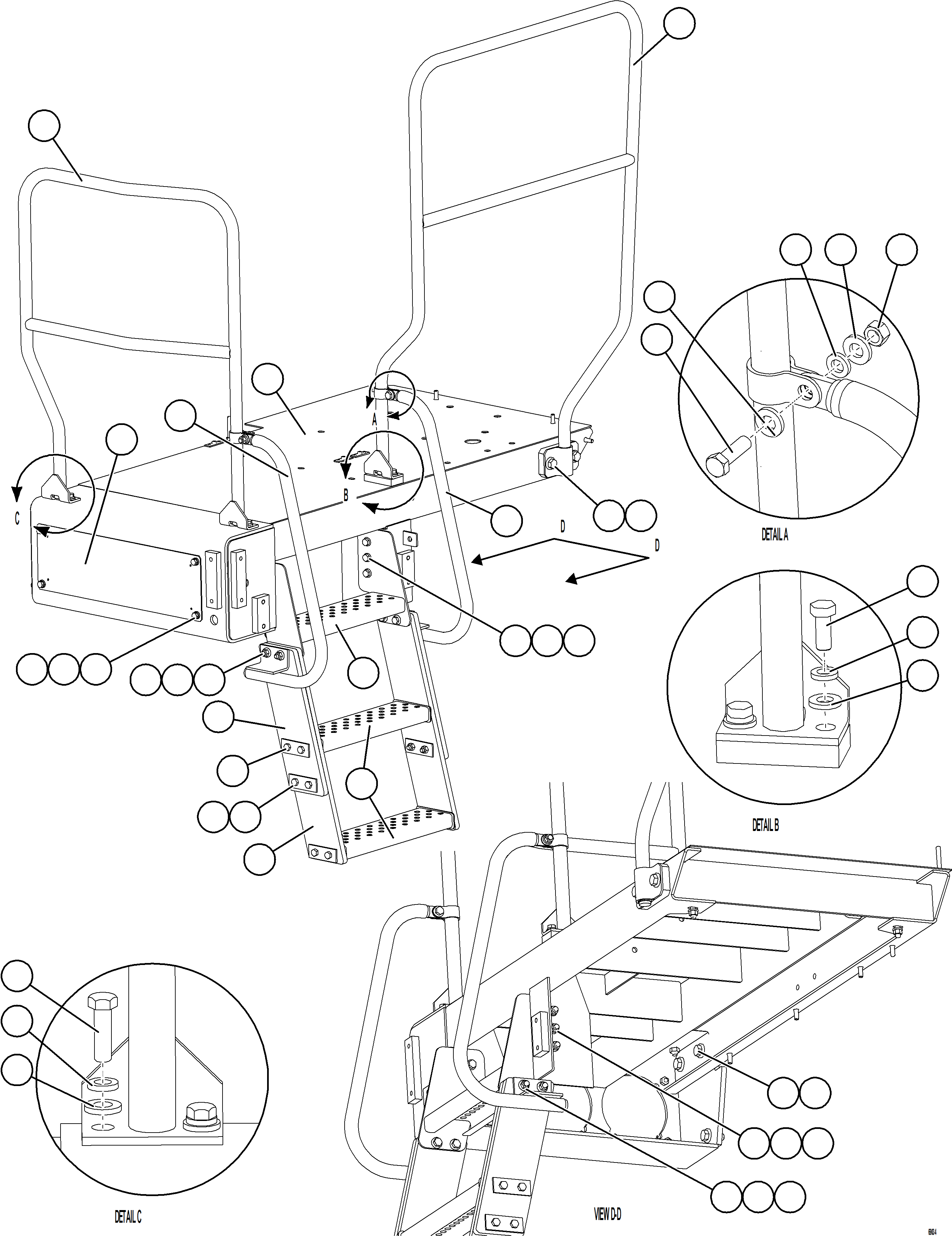 Komatsu parts book diagram for AFE75-B 980E-5 S/N A50006 - A50007 TECK: LH STEPS & PLATFORM