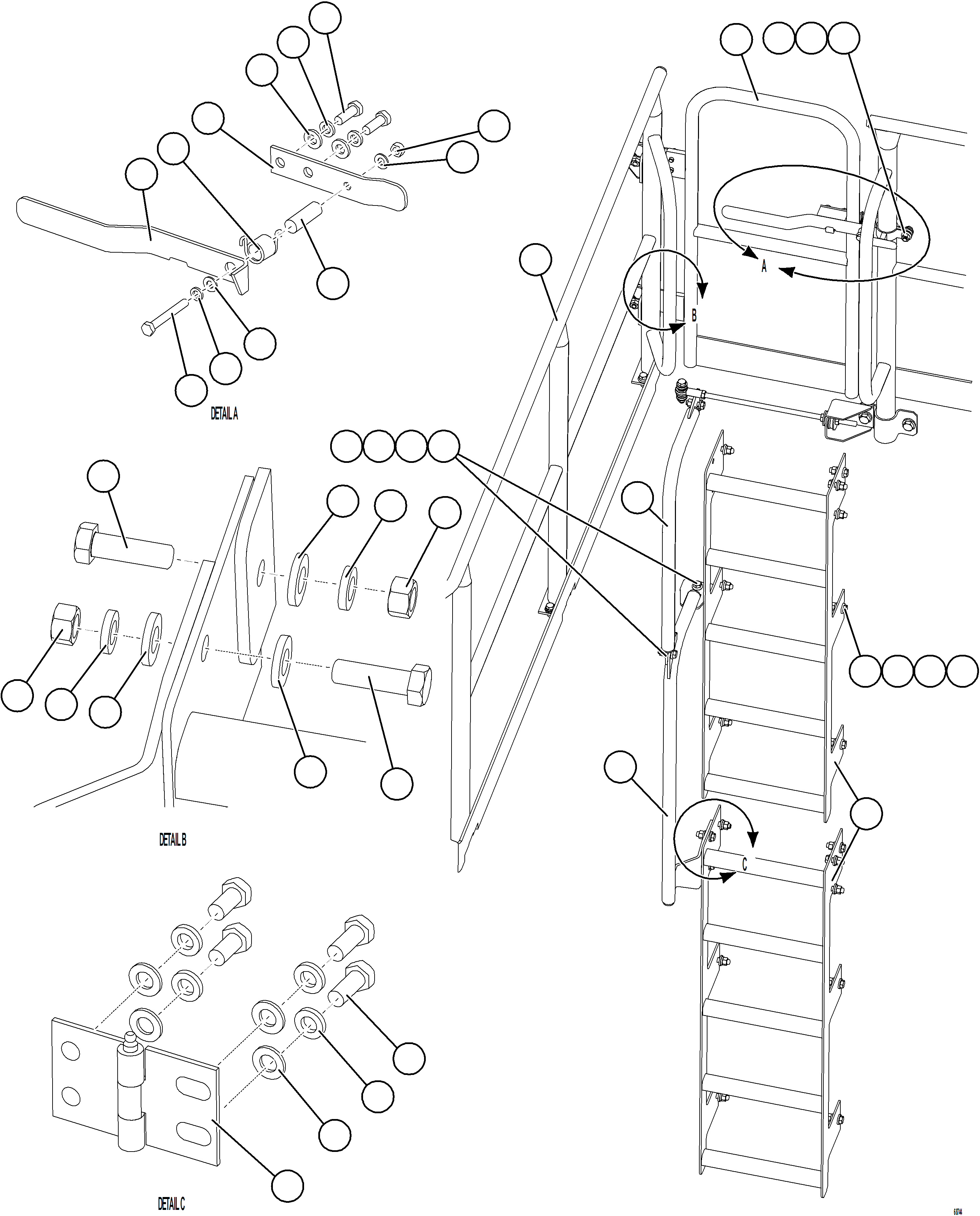 Komatsu parts book diagram for AFE75-B 980E-5 S/N A50006 - A50007 TECK: RH GATE & LADDER