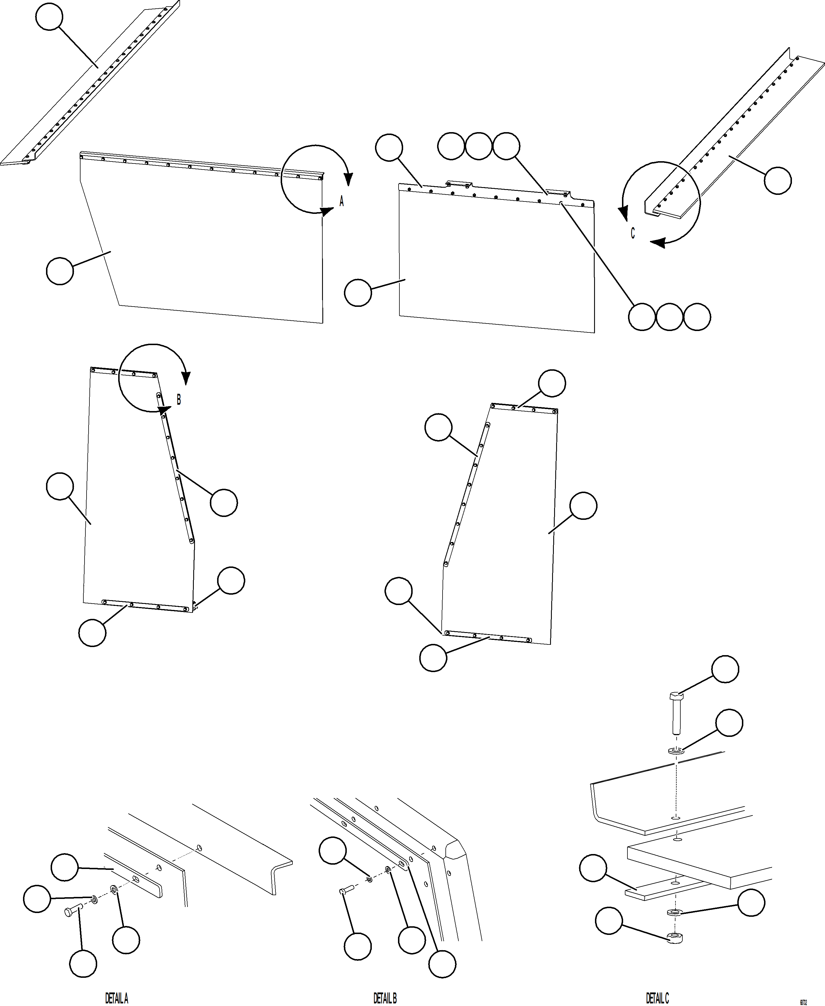Komatsu parts book diagram for AFE75-B 980E-5 S/N A50006 - A50007 TECK: DECK MUD FLAPS INSTALLATION