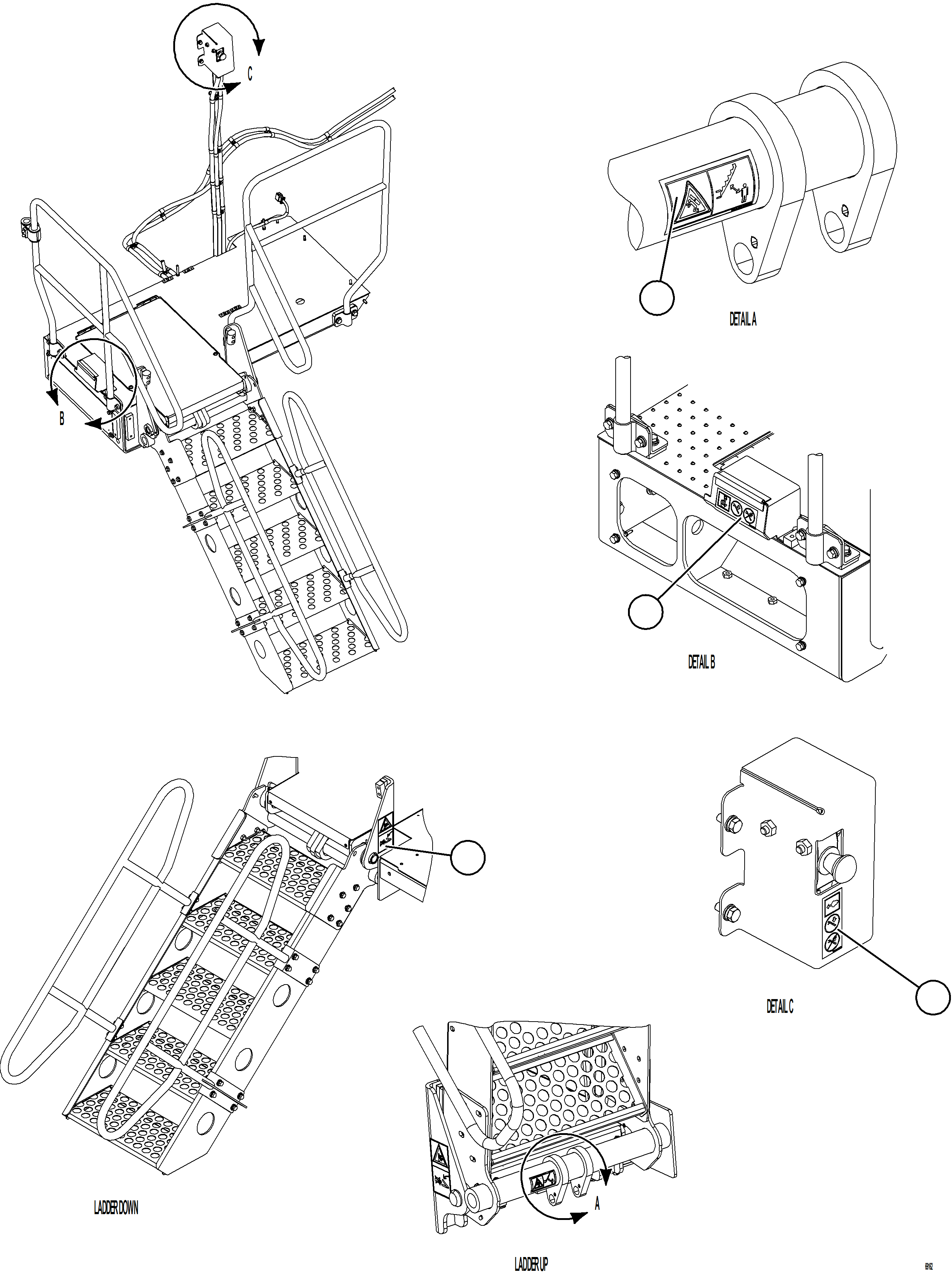Komatsu parts book diagram for AFE75-B 980E-5 S/N A50006 - A50007 TECK: RETRACTABLE LADDER DECALS